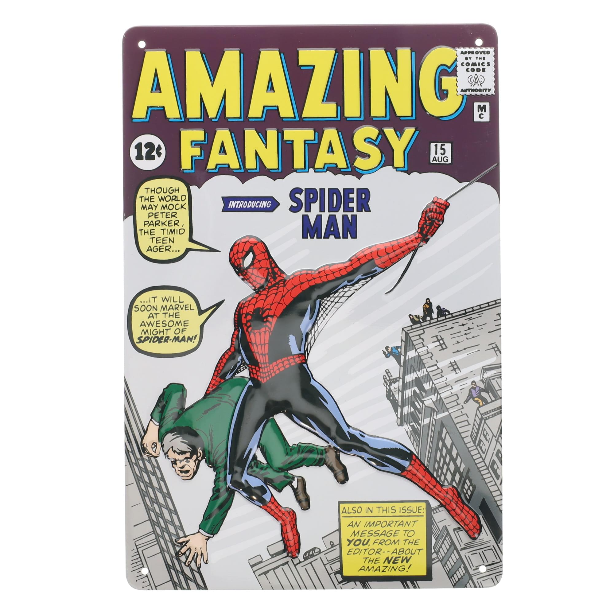 Iconic 8 x 6 Inch Tin Plate of Marvel Amazing Fantasy #15 Spider-Man - A Must-Have!
