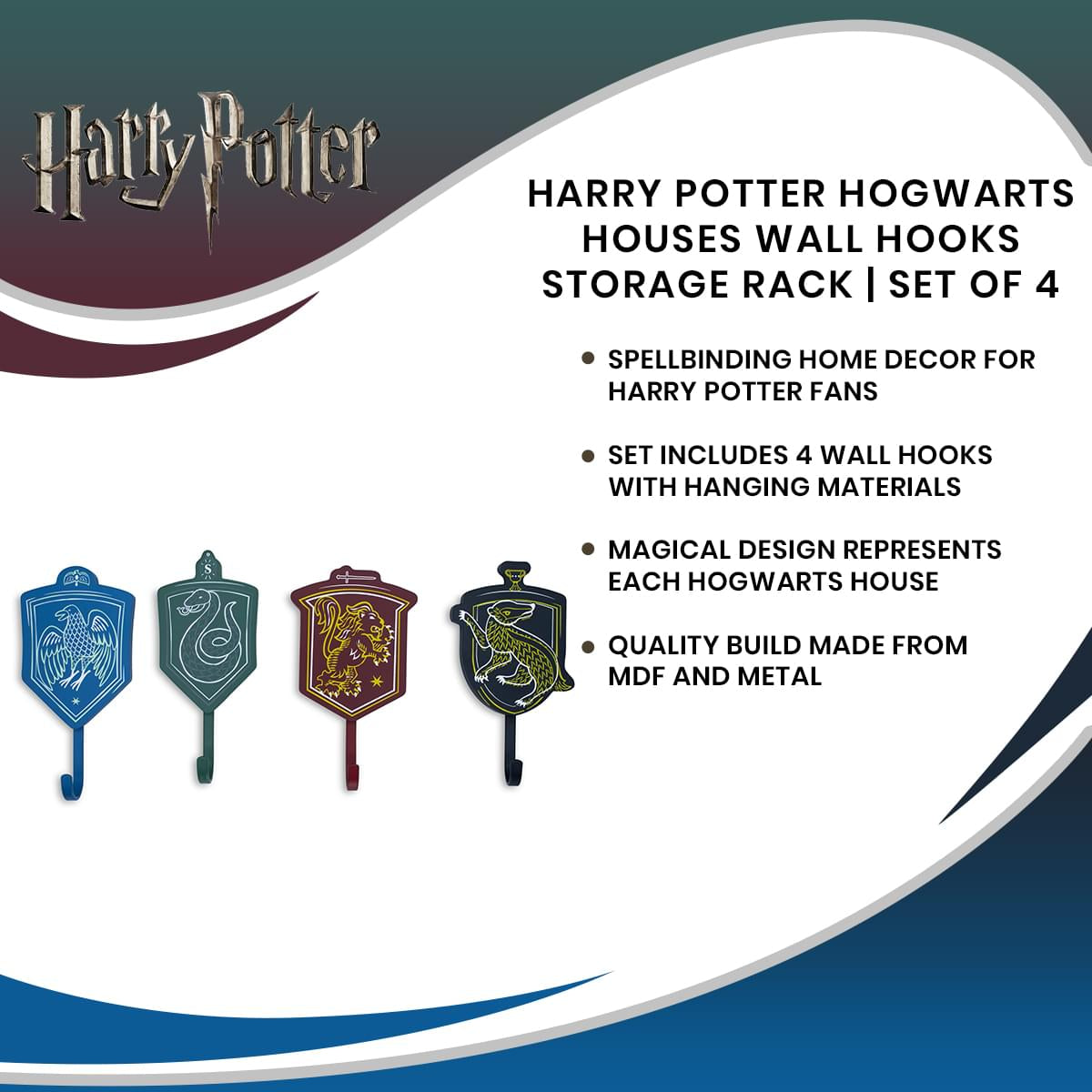 Enchanting Harry Potter Hogwarts Houses Wall Hooks Storage Rack - Set of 4