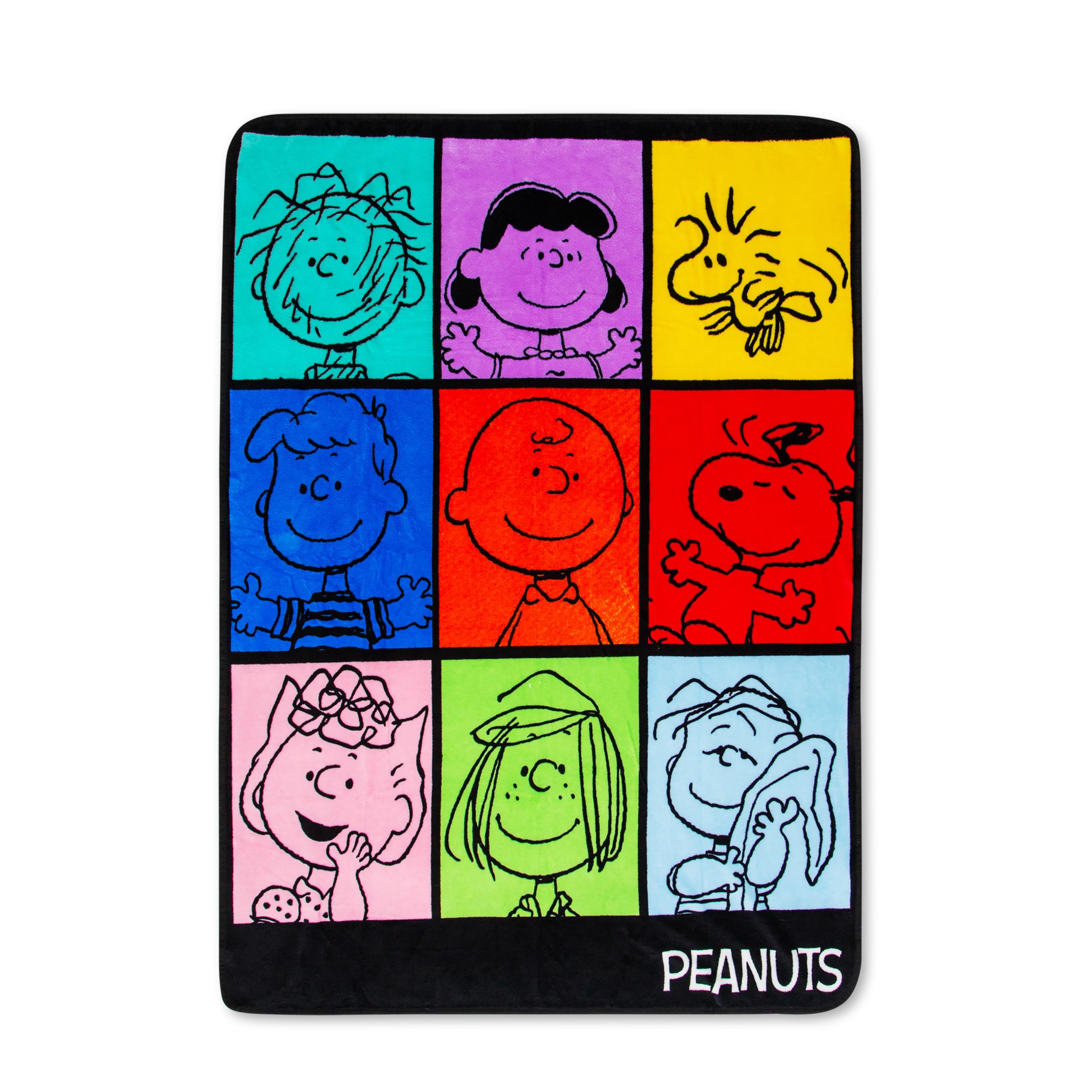 Charming Peanuts Multicolor Character Grid Fleece Throw - 45 x 60 Inches