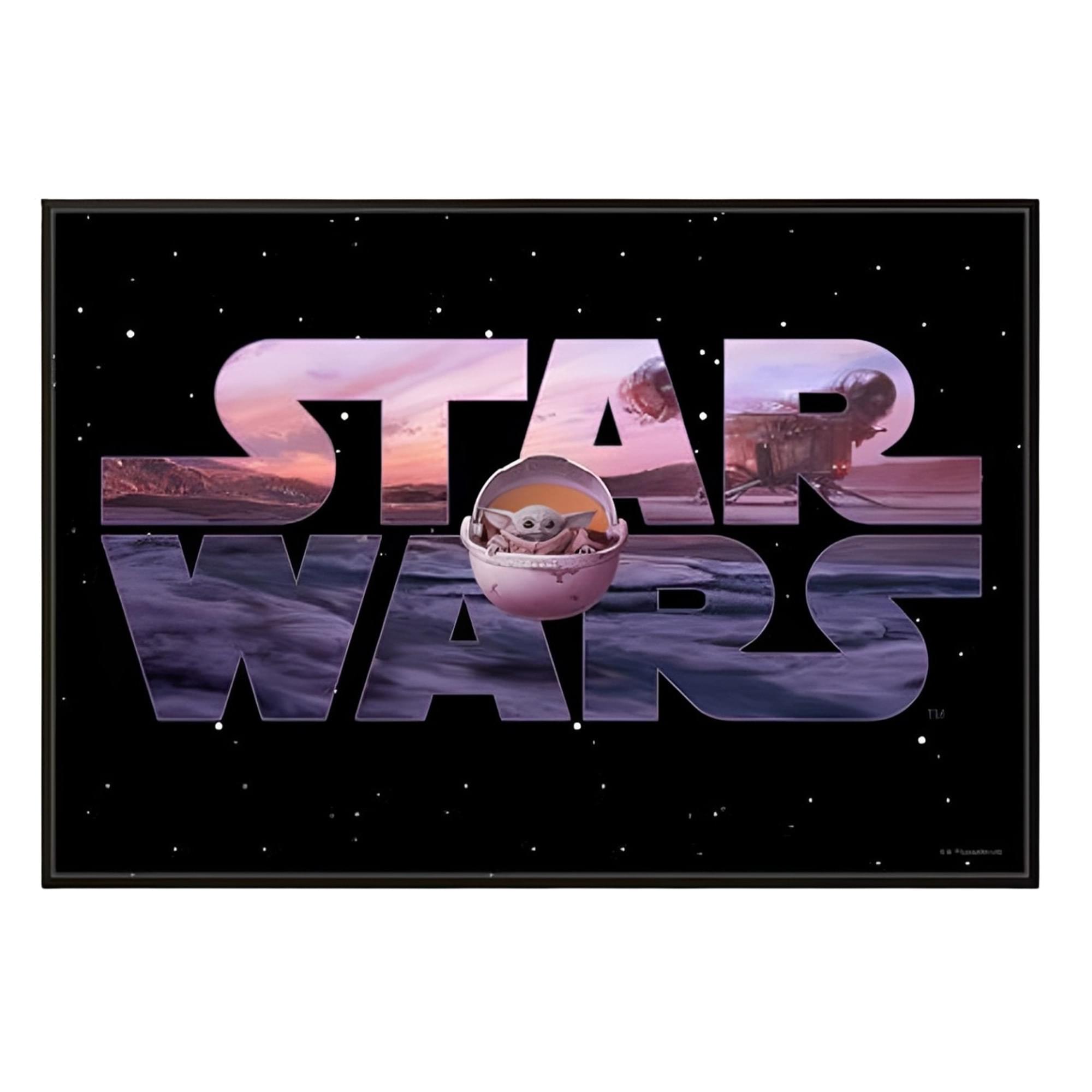 Epic Star Wars: The Mandalorian 13 x 19 Inch Framed MDF Wall Art with The Child Logo - Must-Have for Fans!