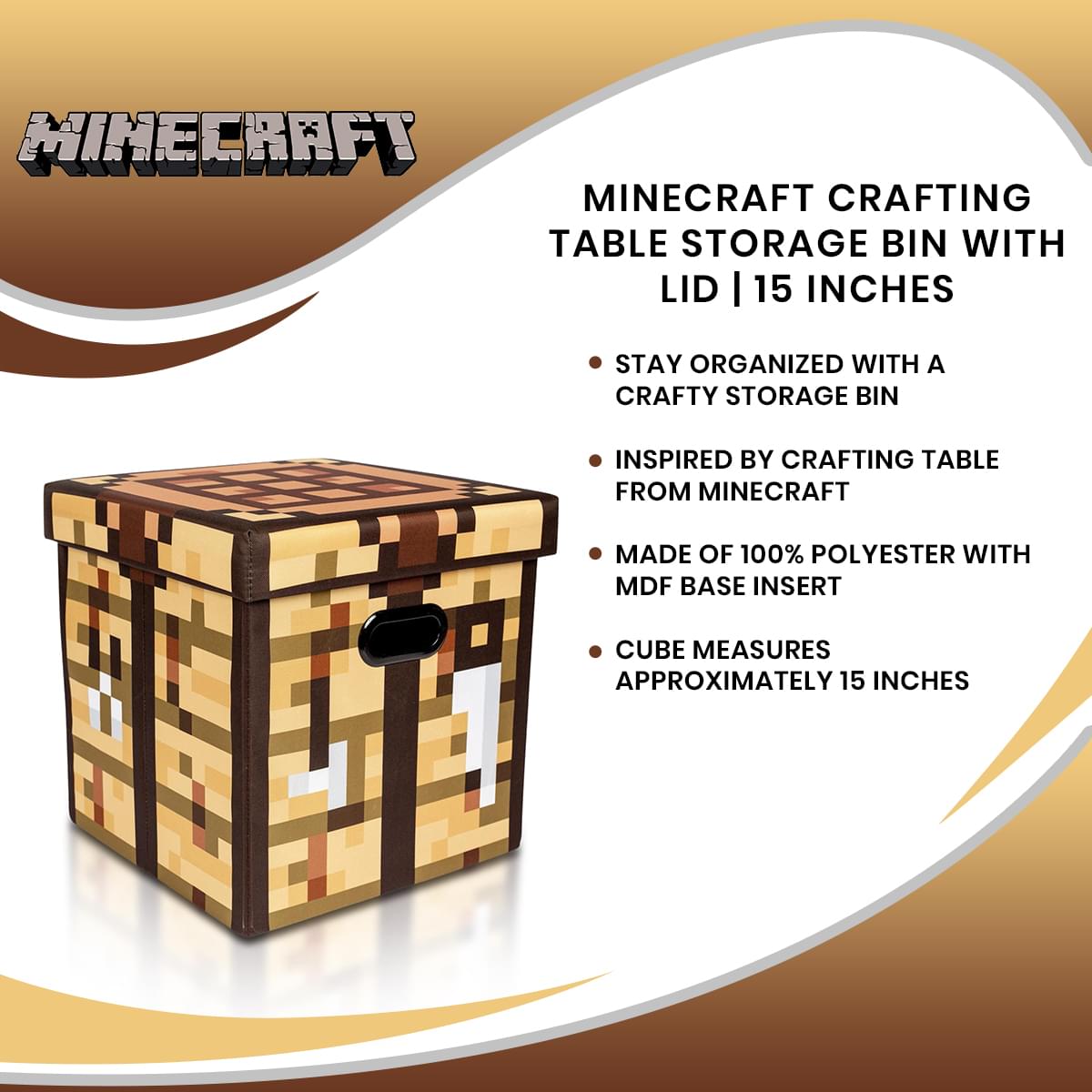Fun and Functional: Minecraft 15-Inch Crafting Table Storage Bin with Lid