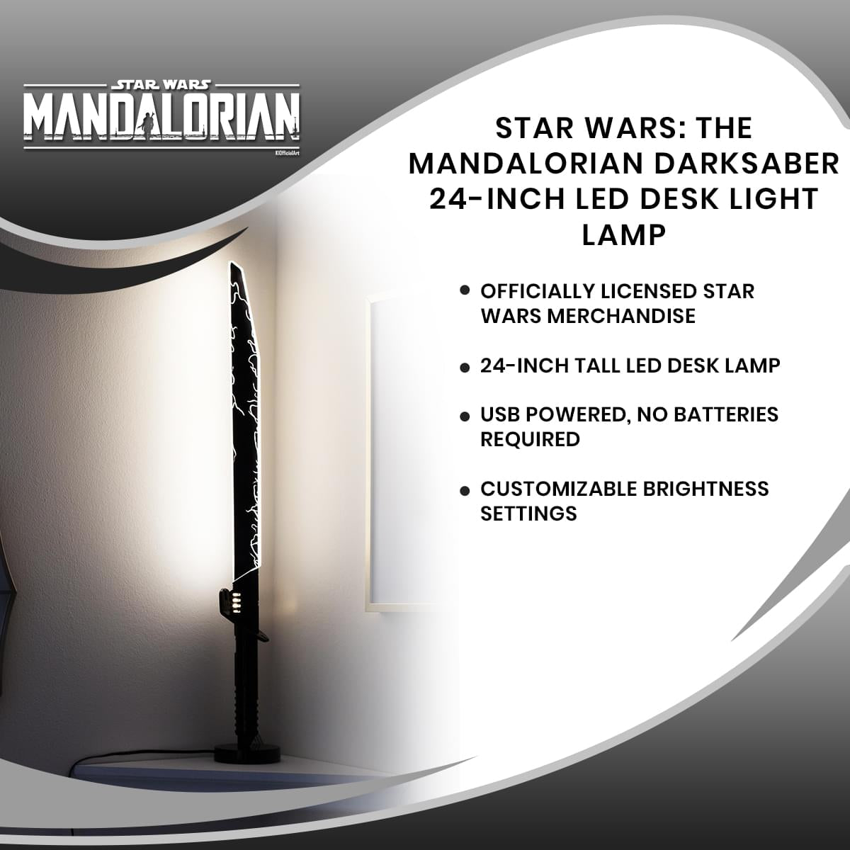 The Mandalorian Darksaber 24-Inch LED Desk Lamp - A Galactic Lighting Delight