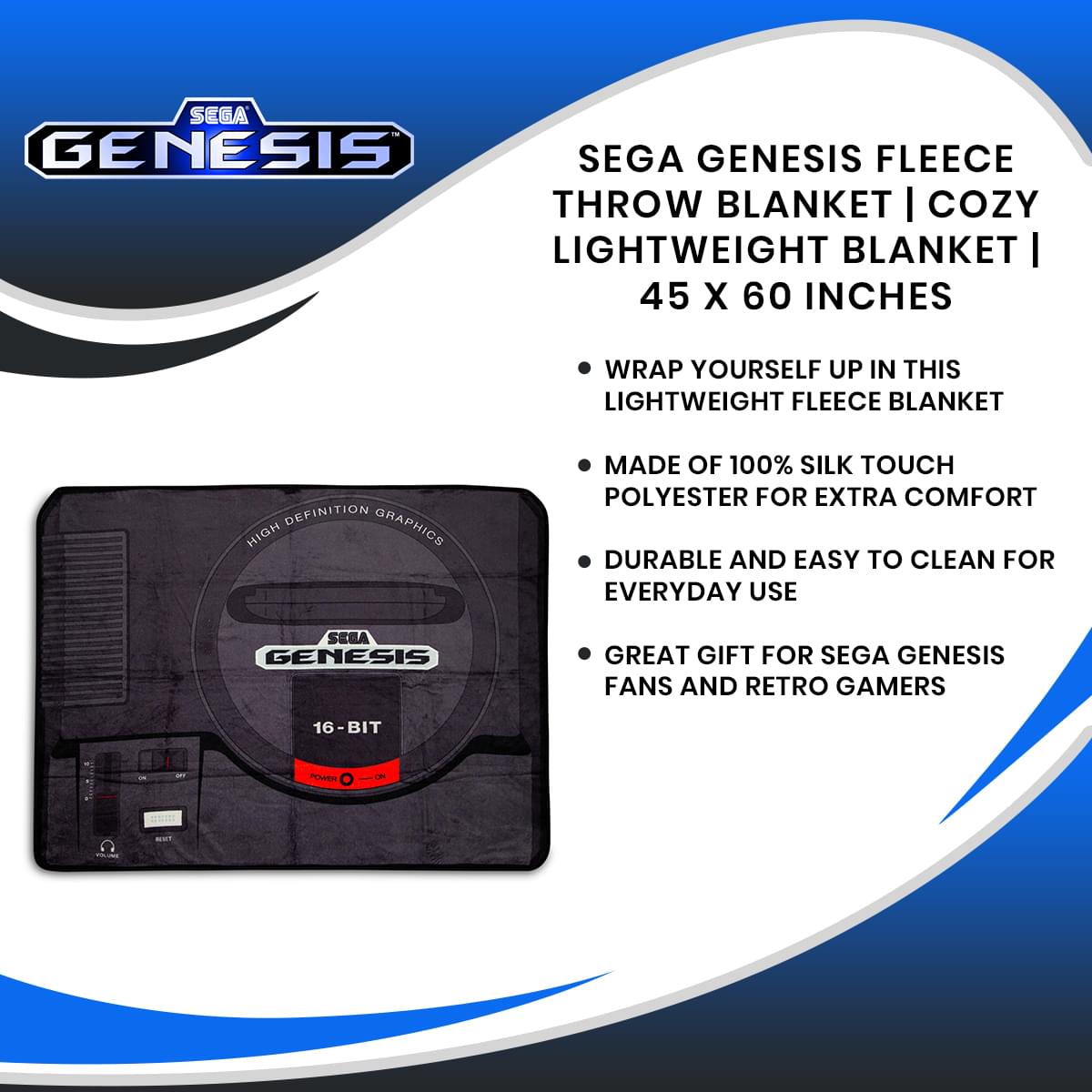 Retro Gaming Comfort: Sega Genesis-Inspired Fleece Throw Blanket