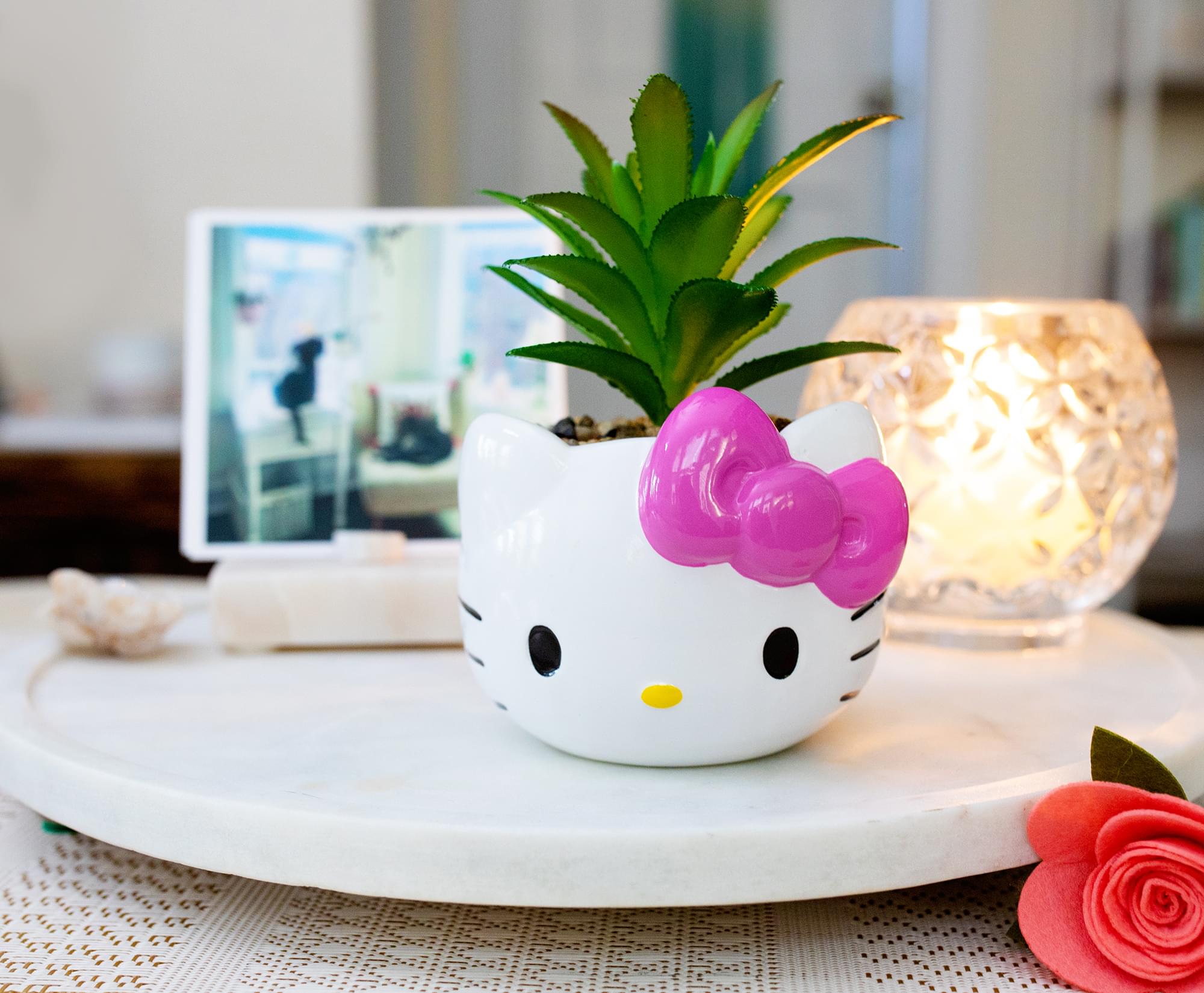 Sanrio Hello Kitty Ceramic Mini Planter with Artificial Succulent - 3-Inch Delight