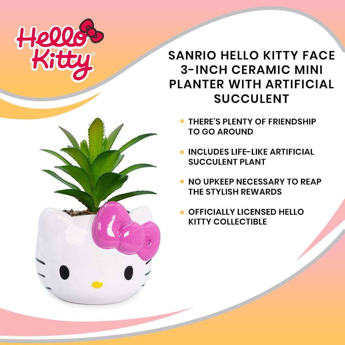 Sanrio Hello Kitty Ceramic Mini Planter with Artificial Succulent - 3-Inch Delight