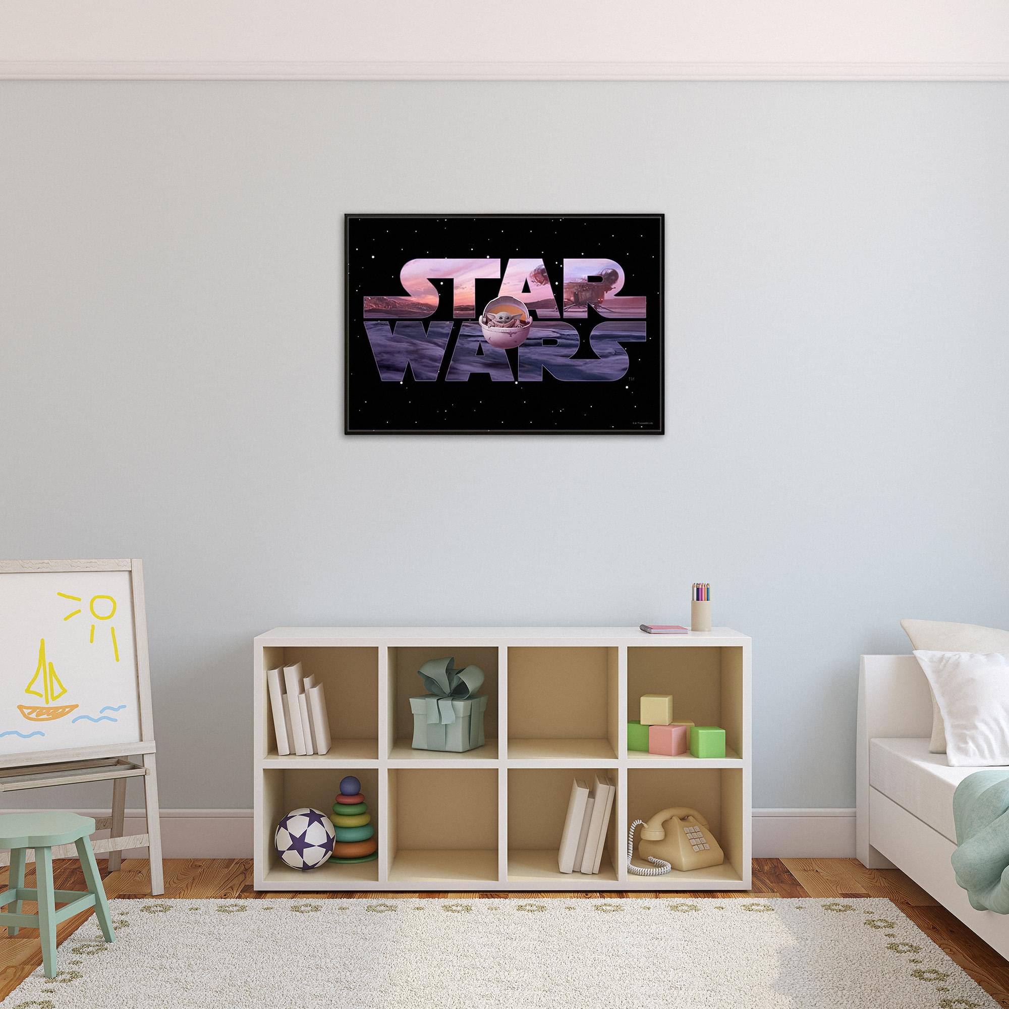 Epic Star Wars: The Mandalorian 13 x 19 Inch Framed MDF Wall Art with The Child Logo - Must-Have for Fans!