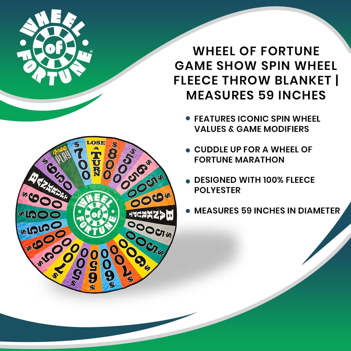 Wheel of Fortune Game Show Spin Wheel Fleece Throw - 59 Inches