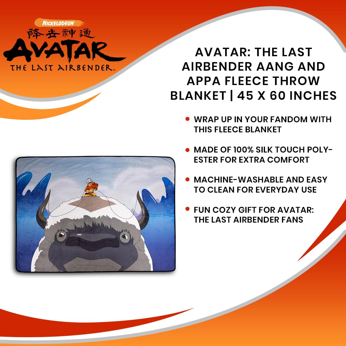 Avatar: The Last Airbender Aang & Appa Fleece Throw - 45x60 Inches