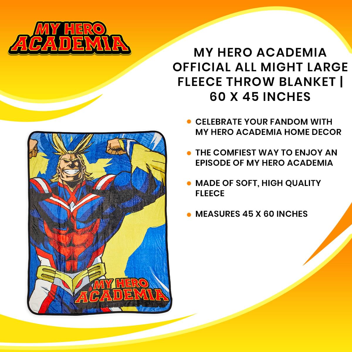 Epic My Hero Academia All Might Large Fleece Throw Blanket - 60x45 Inches