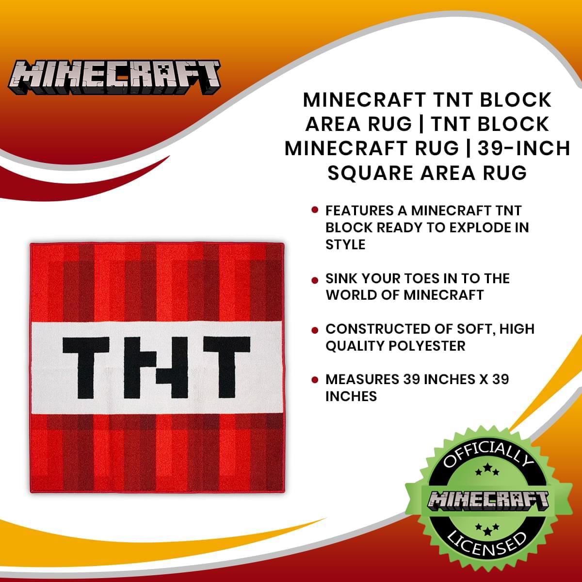 Explosive Fun! Minecraft TNT Block 39-Inch Square Area Rug