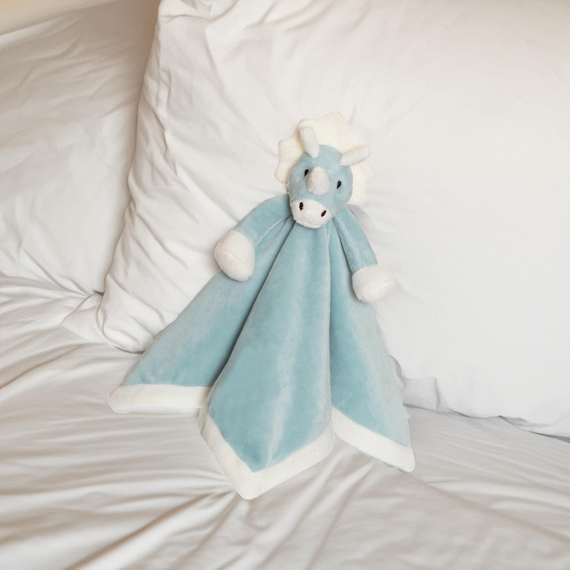 Cozy Blue Dino Teddy Plush Baby Blanket