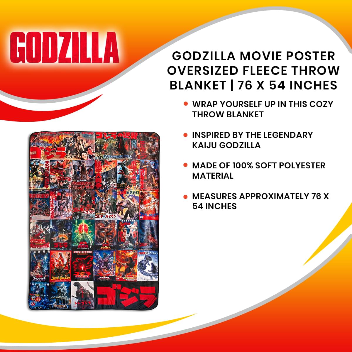 Epic Godzilla Movie Poster Oversized Fleece Throw Blanket - 76x54 Inches