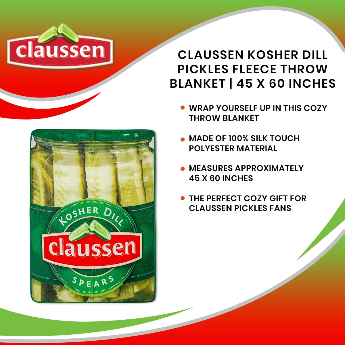 Cozy Claussen Kosher Dill Pickles Fleece Throw Blanket - Warm Up with Your Favorite Flavor!