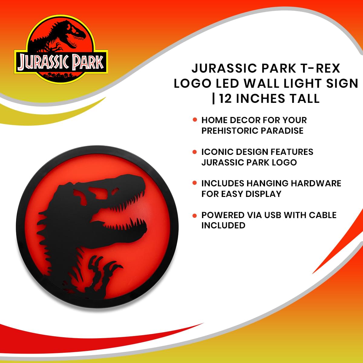 Roar into Your Space with the Jurassic Park T-Rex LED Wall Light Sign (12 Inches Tall)