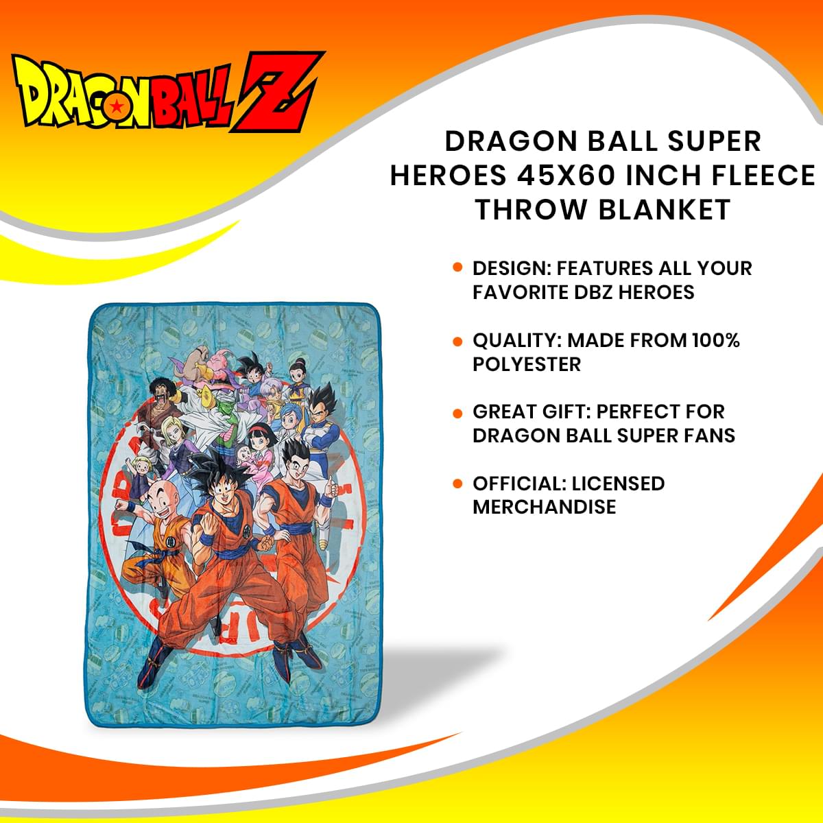 Epic Dragon Ball Super Fleece Throw Blanket - 45x60 Inches
