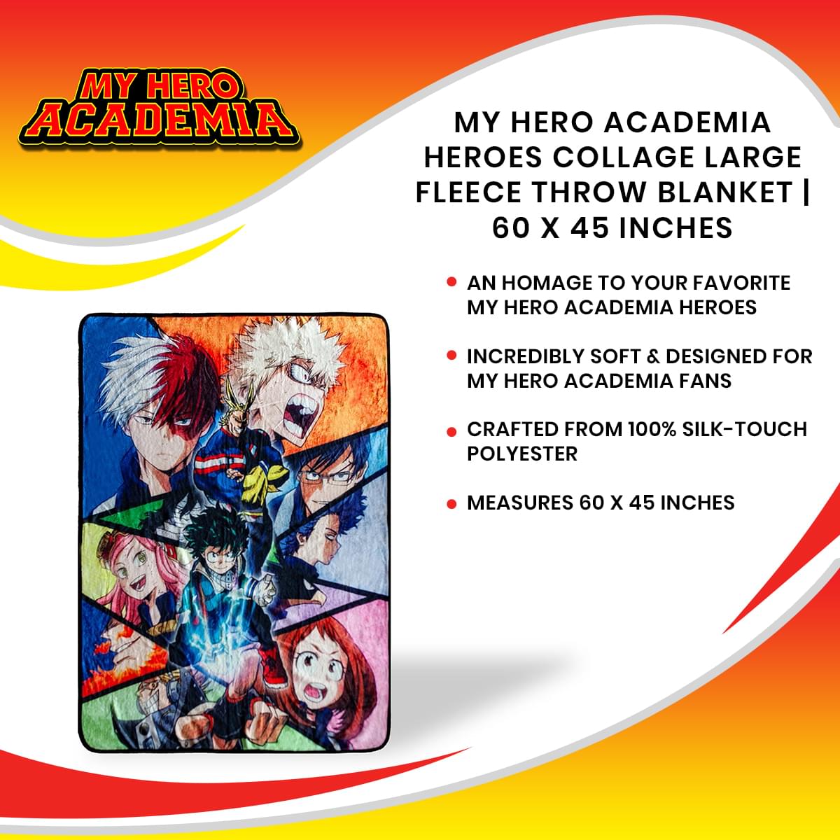 My Hero Academia U.A. Academy Heroes Large Fleece Throw Blanket - 60 x 45 Inches