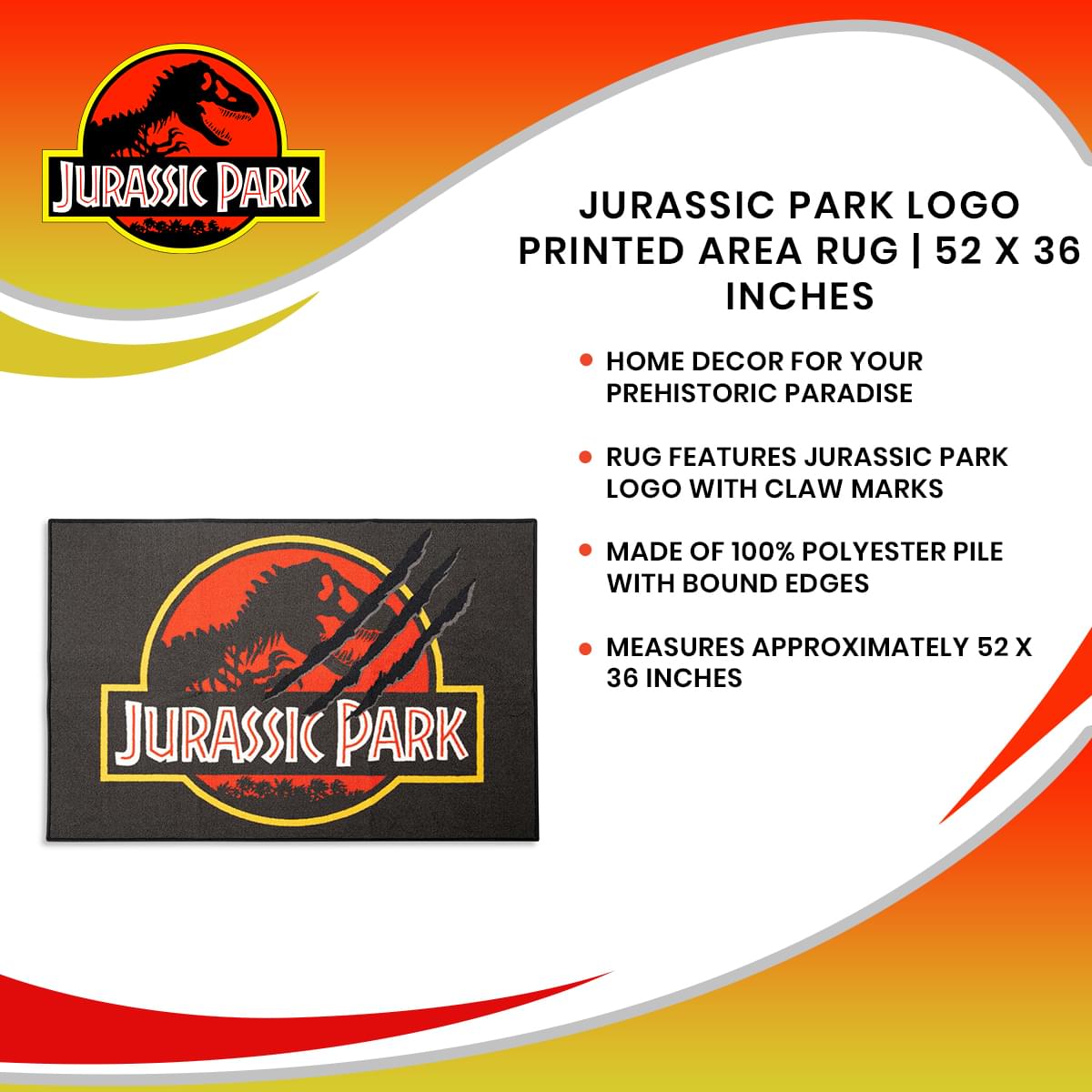 Roar into Style: Jurassic Park Logo Area Rug - 52 x 36 Inches