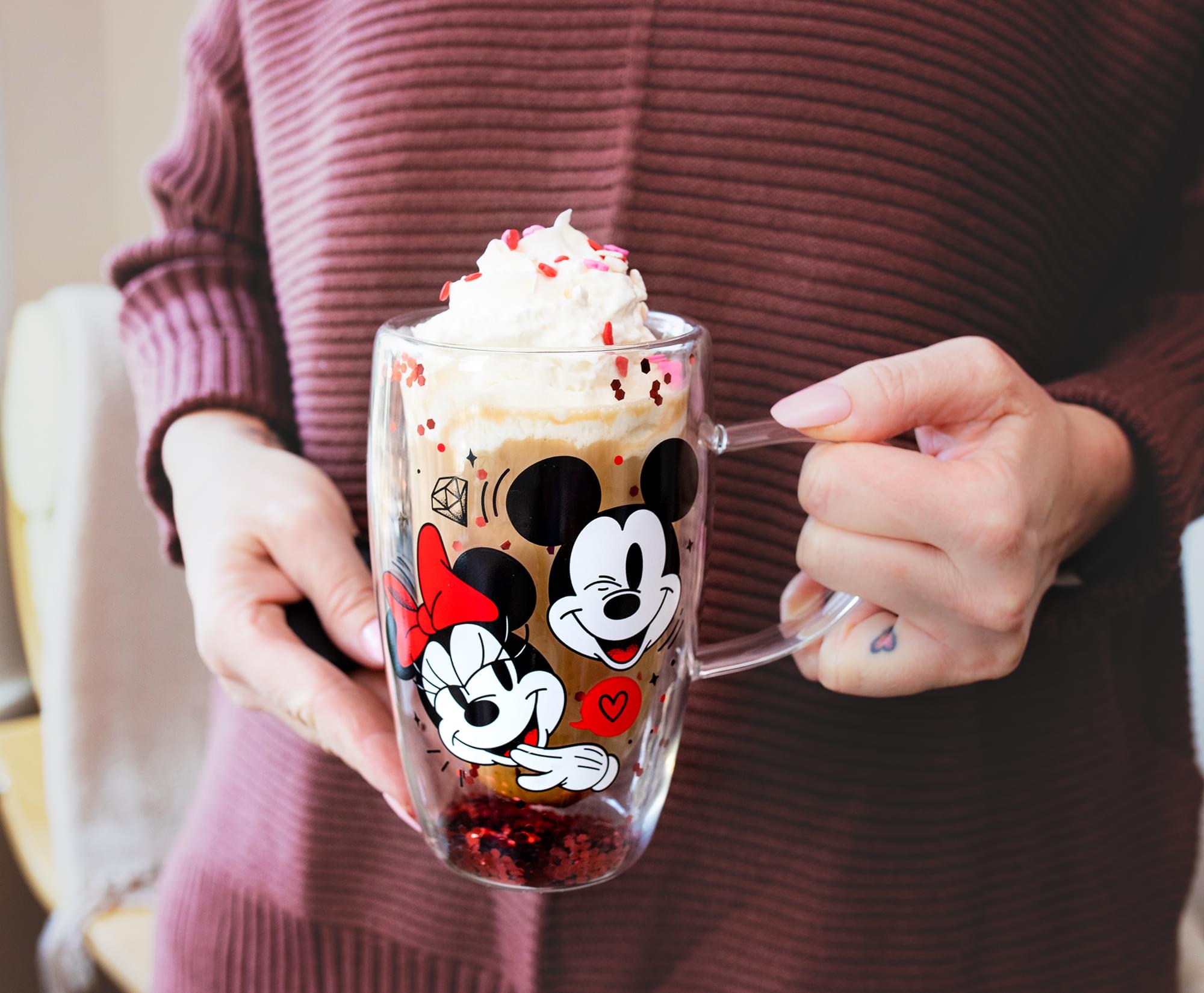 Disney Mickey & Minnie Hearts & Diamonds Confetti 15 - Ounce Glass Mug