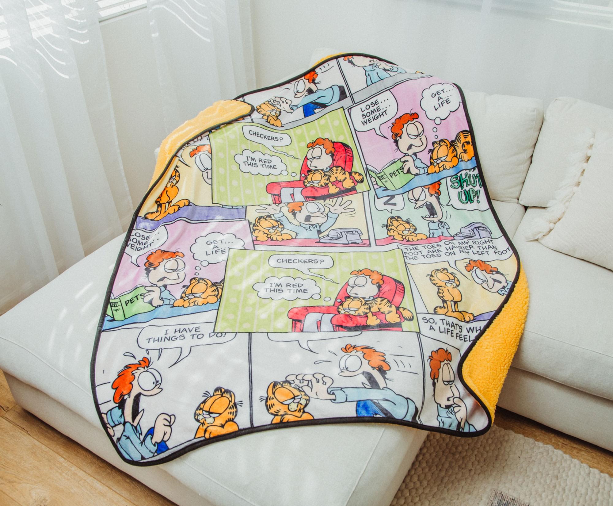 Cozy Garfield & Jon Comic Strip Sherpa Throw Blanket - 50x60 Inches