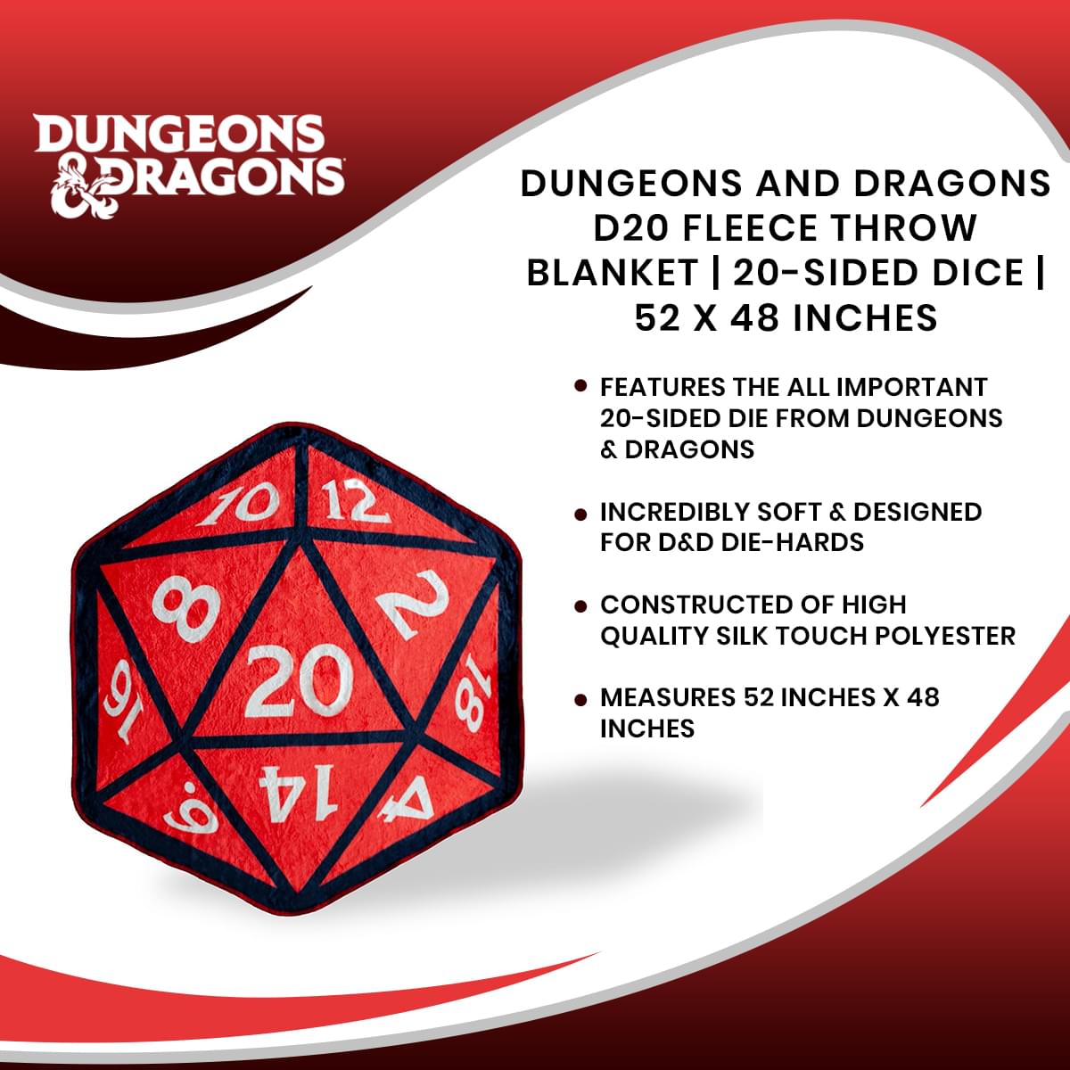 Epic D20 Fleece Throw Blanket for Dungeons And Dragons Fans | 52 x 48 Inches