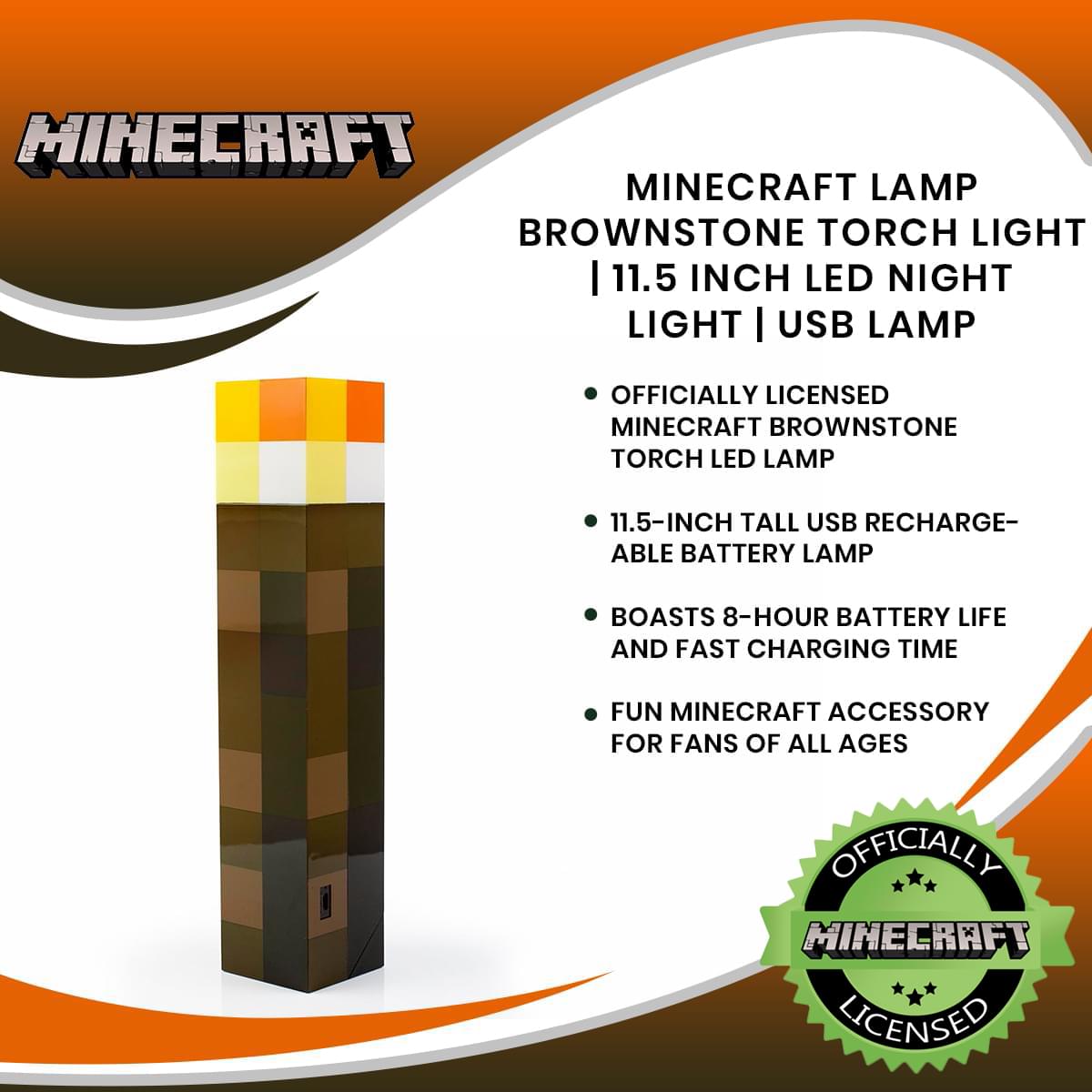 Illuminating Minecraft Torch: 12-Inch LED Night Lamp & Playtime Essential