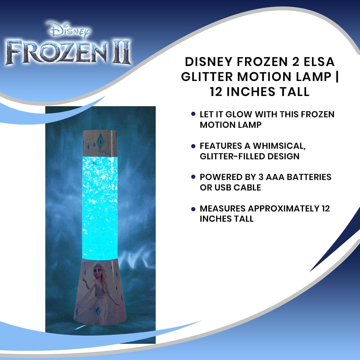 Enchanting Disney Frozen 2 Elsa Glitter Lamp - 12 Inches Tall