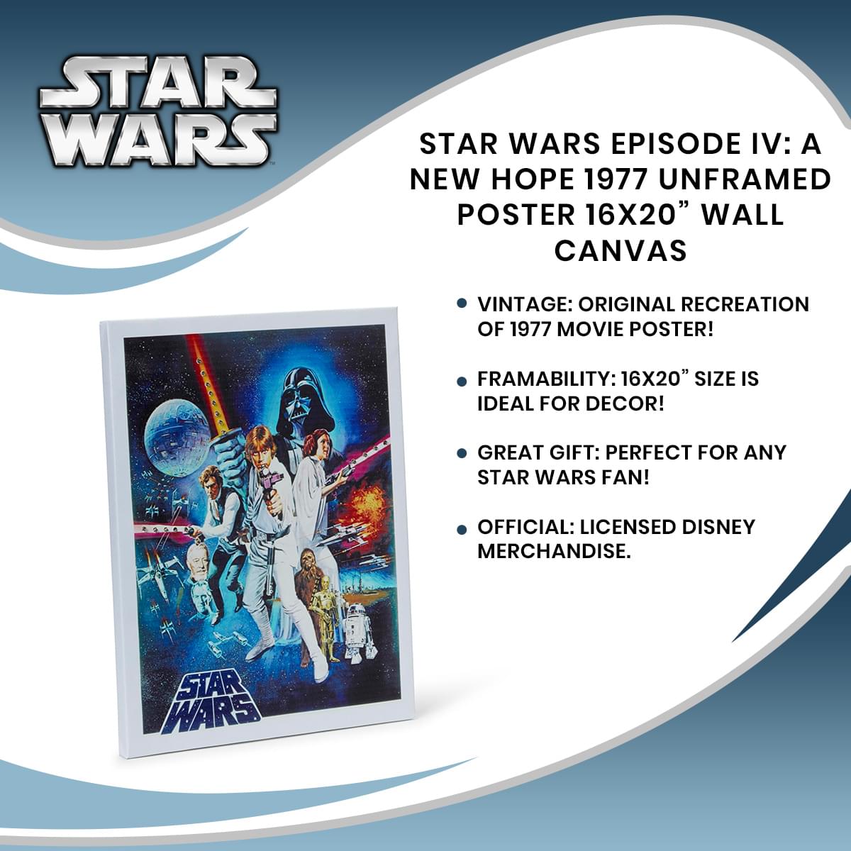 1977 Star Wars Episode IV: A New Hope Unframed 16x20 Wall Canvas Poster