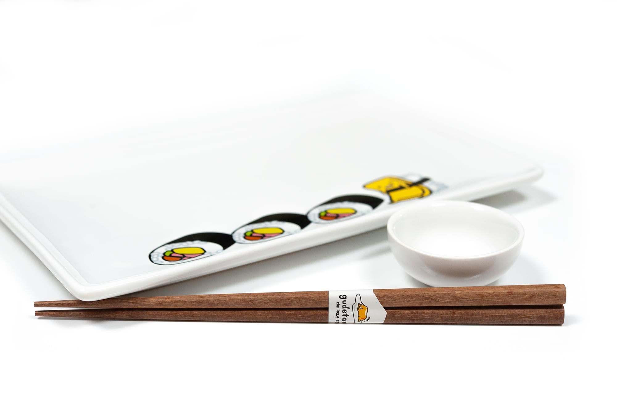 Adorable Gudetama Stoneware Sushi Set - Plate, Wasabi Dish & Chopsticks