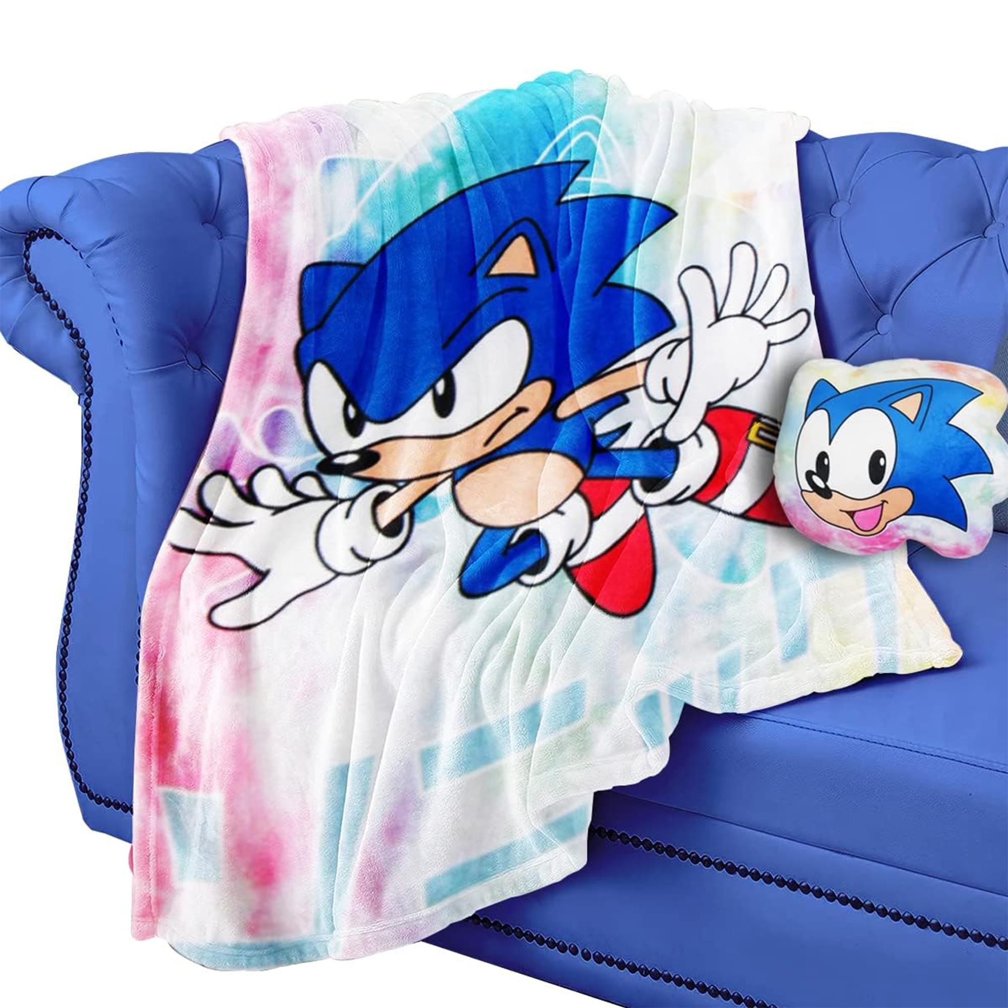 Cozy Sonic The Hedgehog Tie-Dye Fleece Throw Blanket & Pillow Set