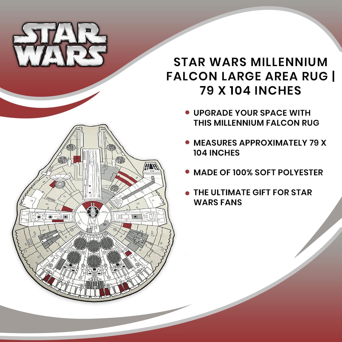 Epic Star Wars Millennium Falcon Large Area Rug - 79 x 104 Inches