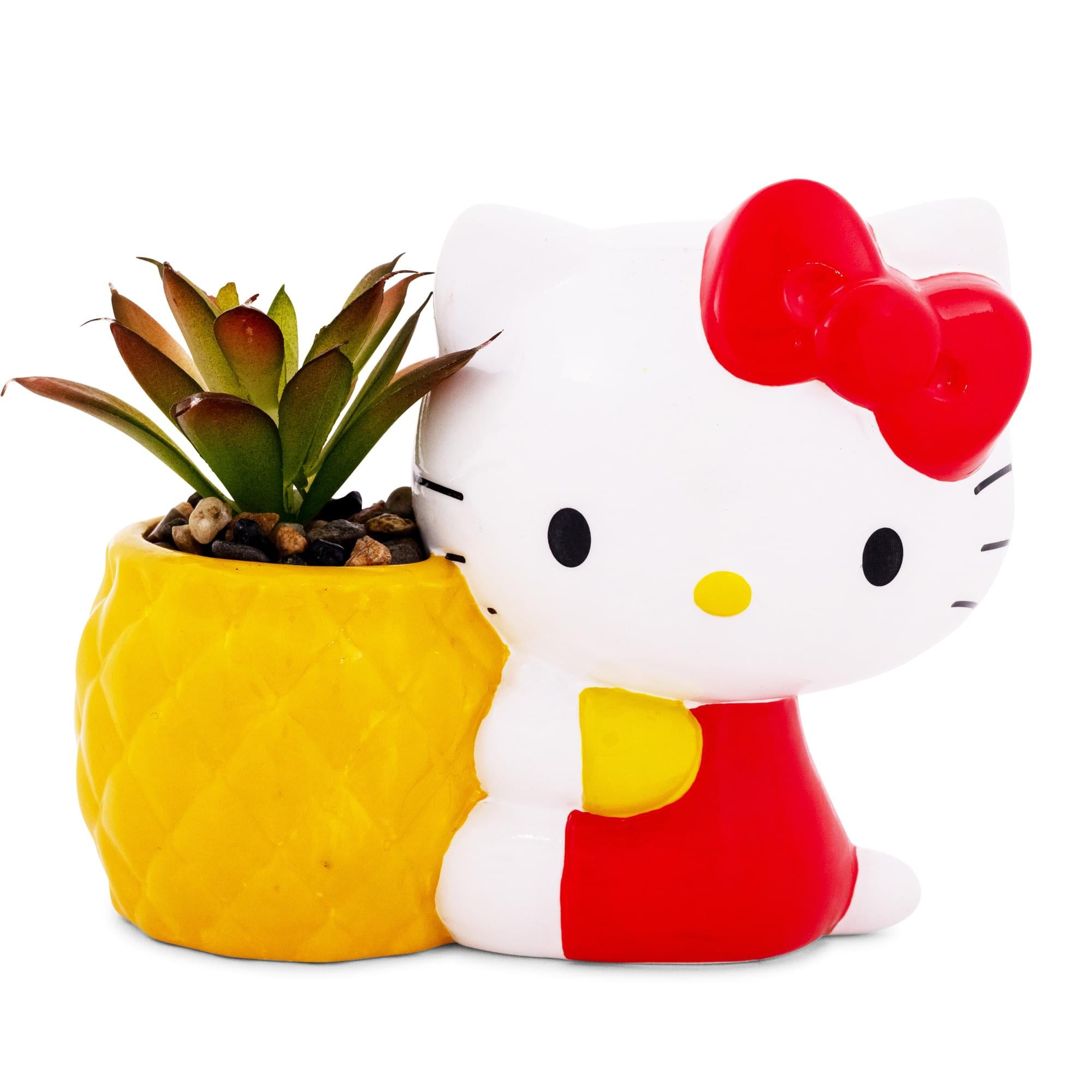 Sanrio Hello Kitty Pineapple Ceramic Mini Planter with Artificial Succulent - Adorable Home Decor