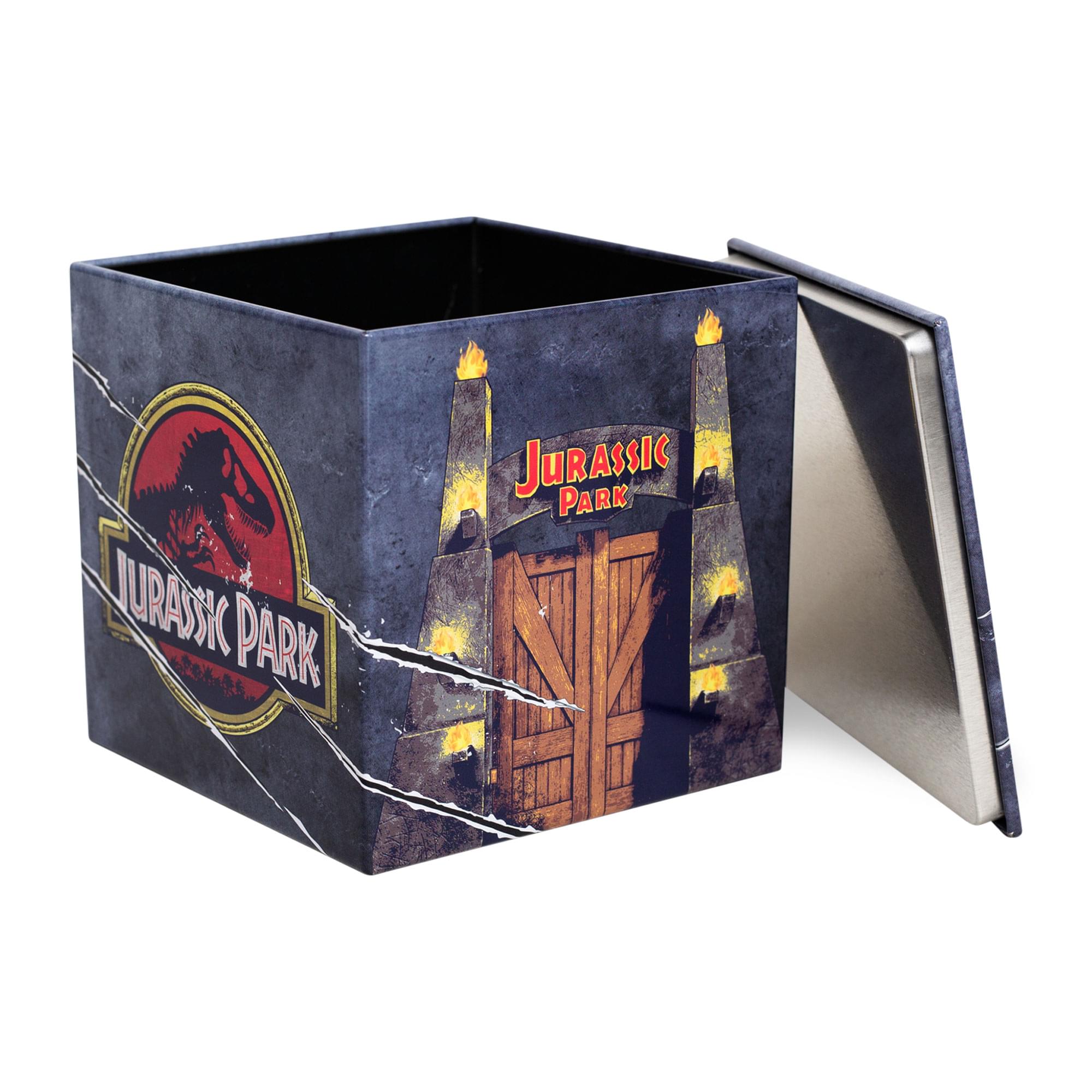 Jurassic Park 4-Inch Cube Tin Storage Box with Lid - Keep Your Space Organized!