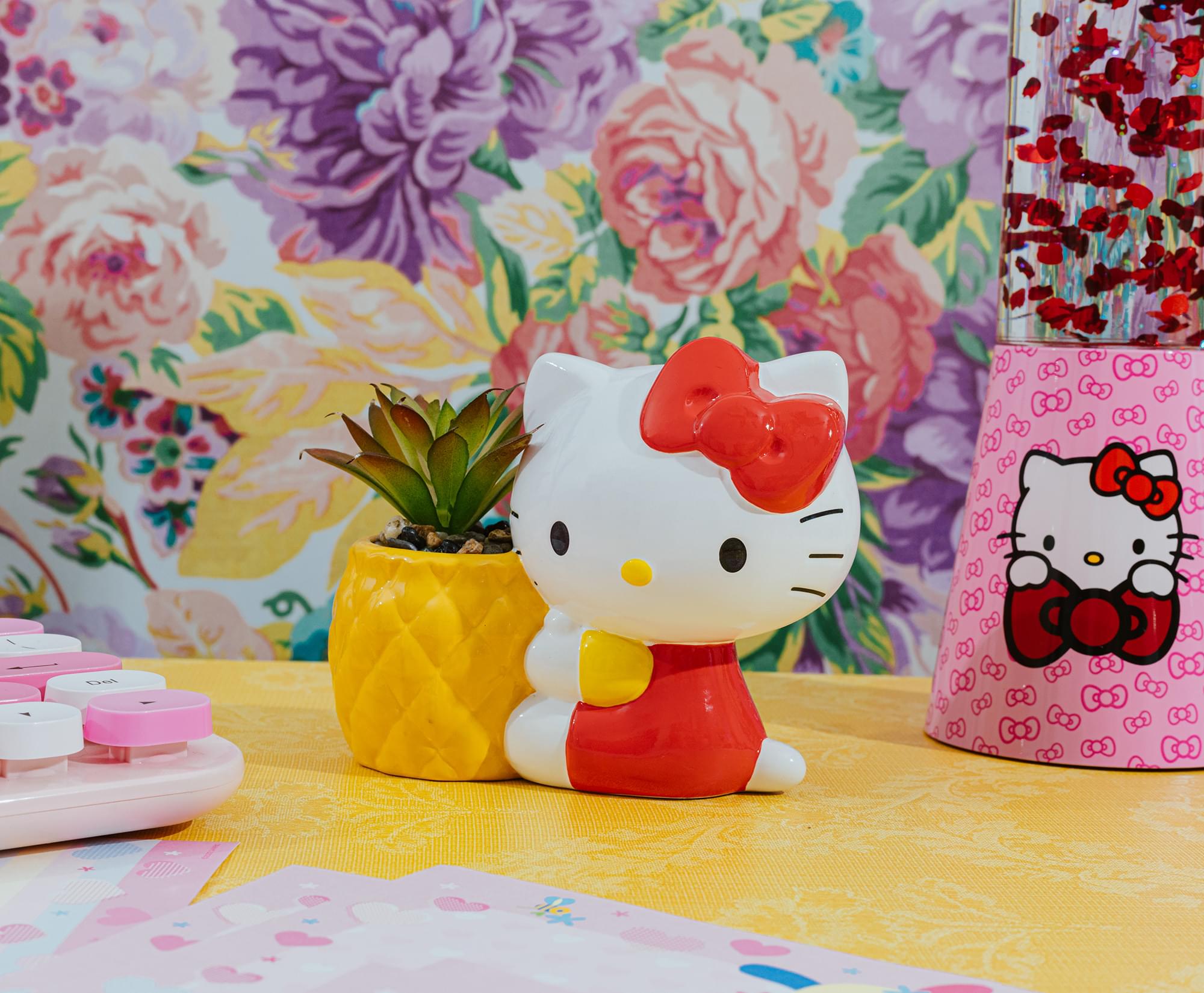 Sanrio Hello Kitty Pineapple Ceramic Mini Planter with Artificial Succulent - Adorable Home Decor