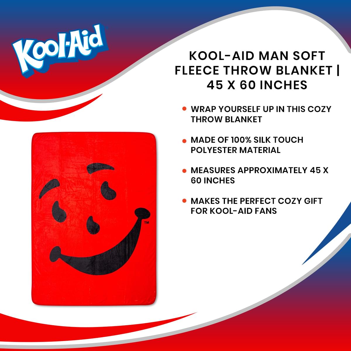 Kool-Aid Man Super Soft Fleece Throw Blanket - 45 x 60 Inches