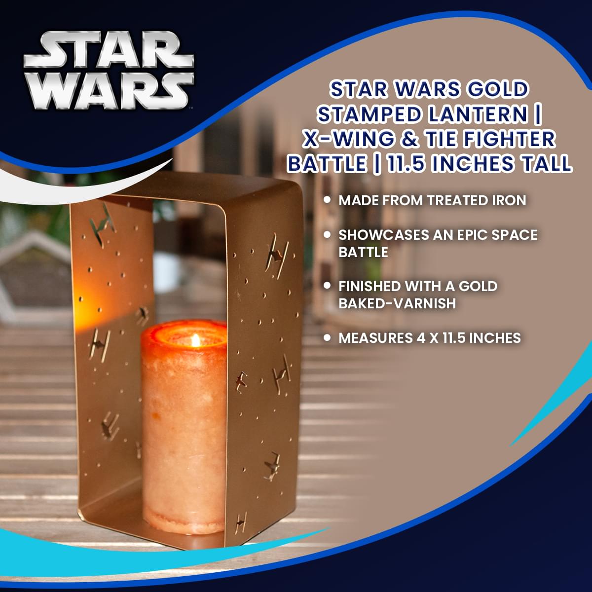 Epic Star Wars Gold-Stamped Lantern: X-Wing vs TIE Fighter Battle, 11.5 Inches Tall