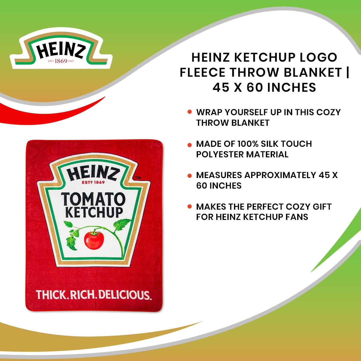 Heinz Ketchup-Inspired Fleece Throw Blanket - 45 x 60 Inches