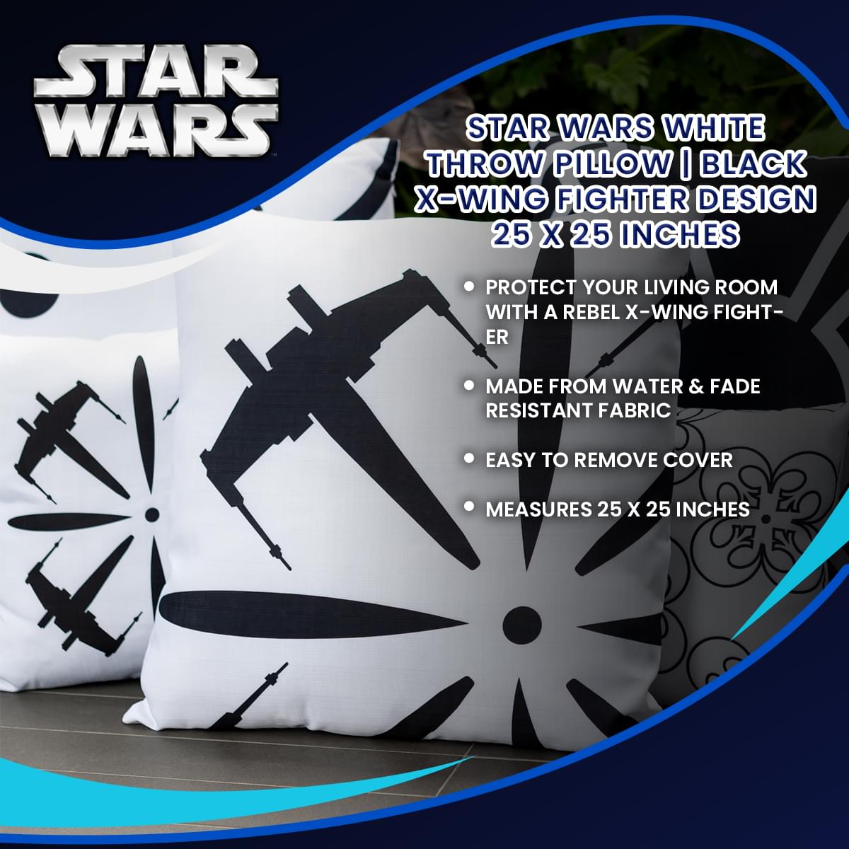 Star Wars X-Wing Fighter 25x25 Inches White Throw Pillow