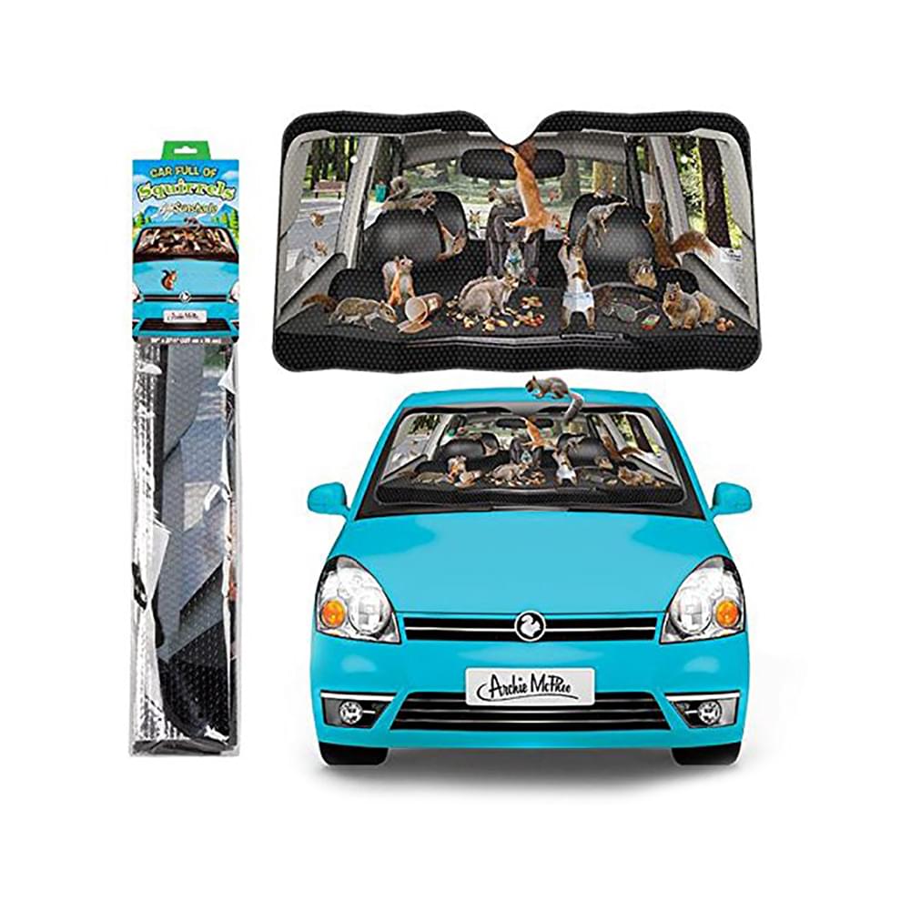 Car Full of Squirrels 50 x 27-1/2 Auto Sunshade