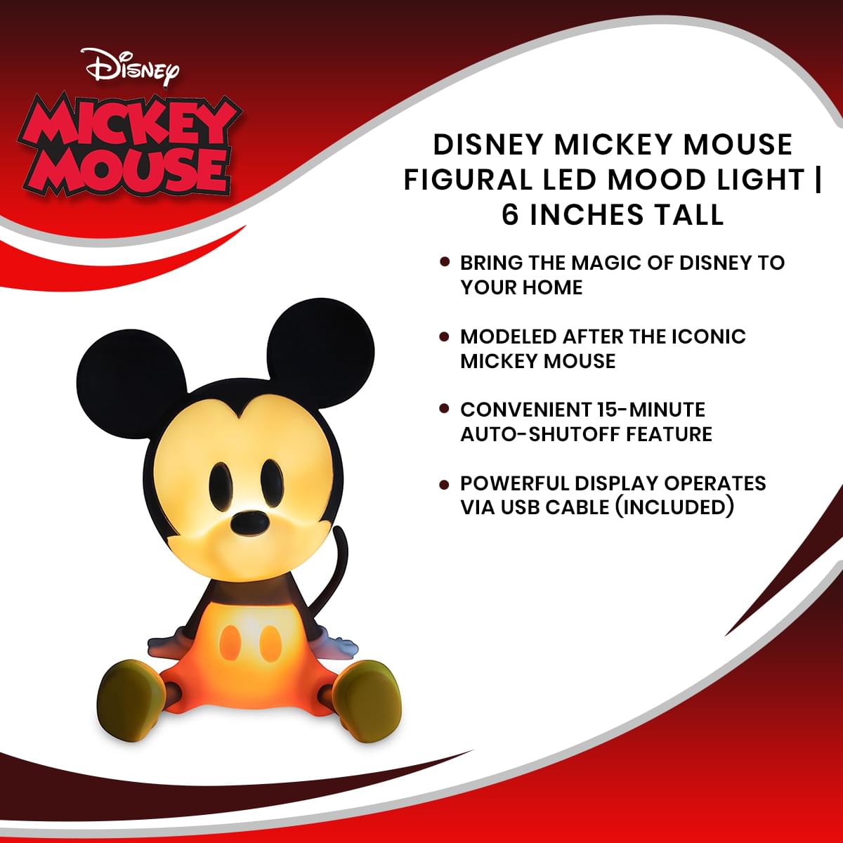 Enchanting Disney Mickey Mouse 6-Inch LED Mood Light