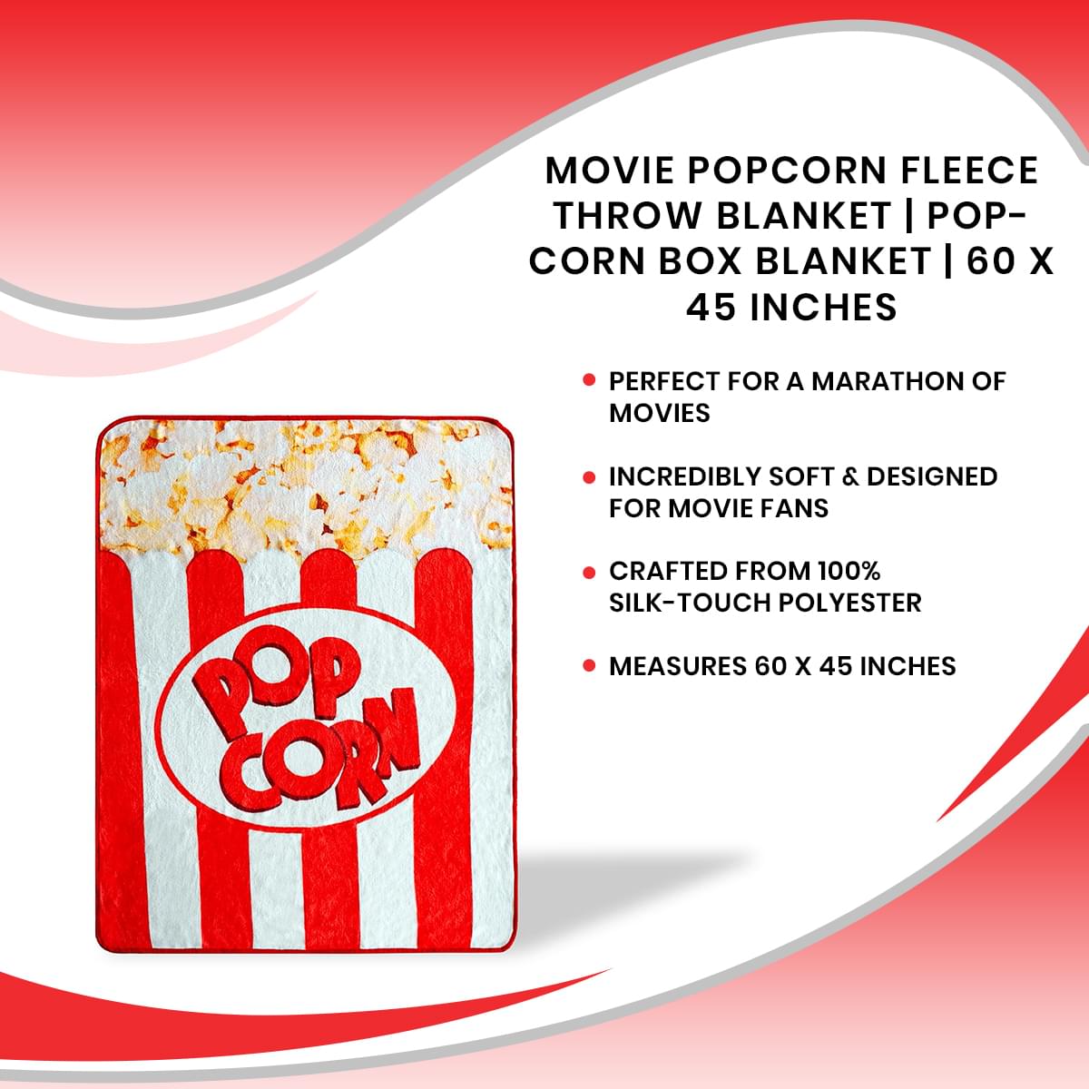 Movie Popcorn Fleece Throw - 60 x 45 Inches
