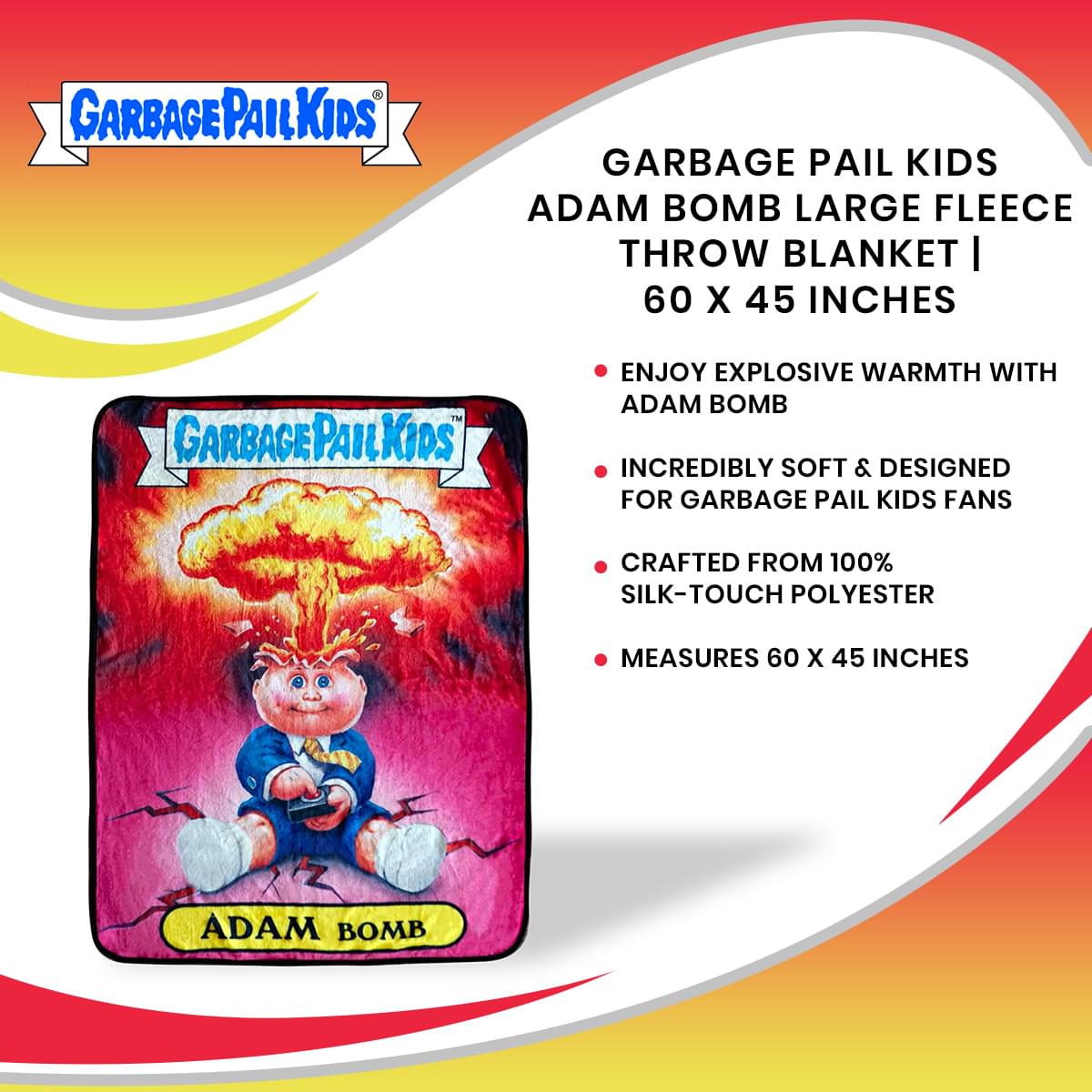 Garbage Pail Kids Adam Bomb Fleece Throw Blanket - 60x45 Inches