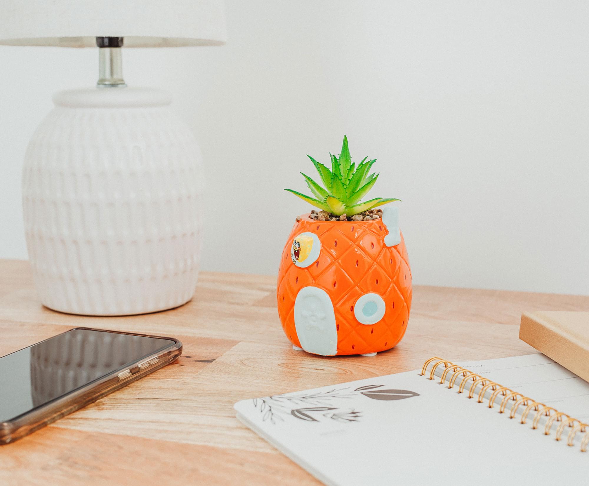 5-Inch SpongeBob Pineapple House Ceramic Planter with Artificial Succulent - A Must-Have Decor Piece