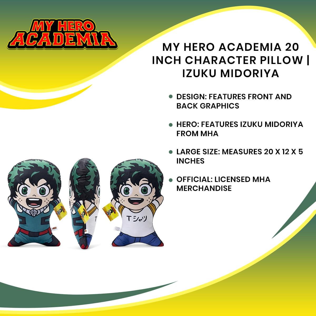 20-Inch My Hero Academia Izuku Midoriya Character Pillow