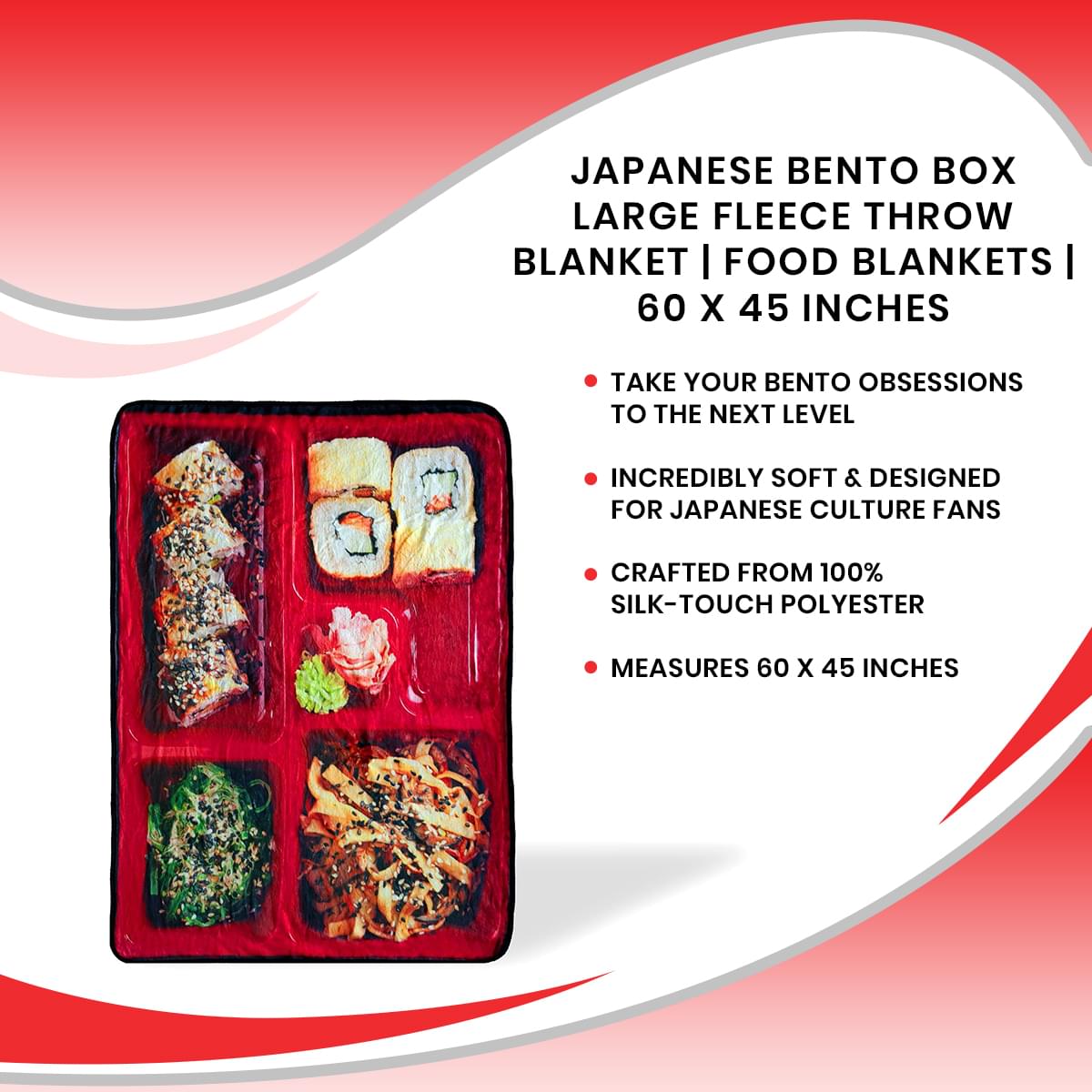 Large Japanese Bento Box Fleece Throw Blanket - 60 x 45 Inches