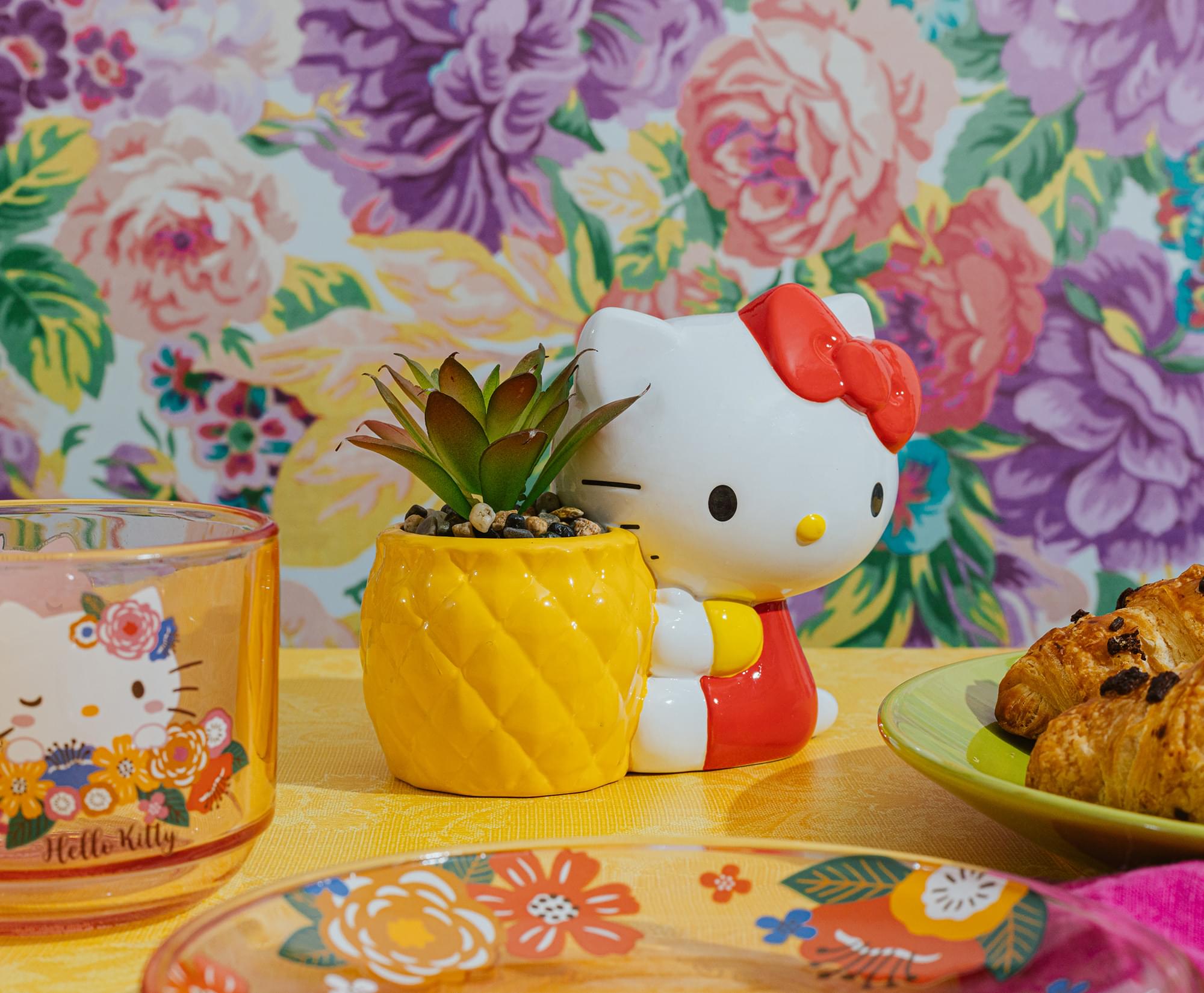 Sanrio Hello Kitty Pineapple Ceramic Mini Planter with Artificial Succulent - Adorable Home Decor