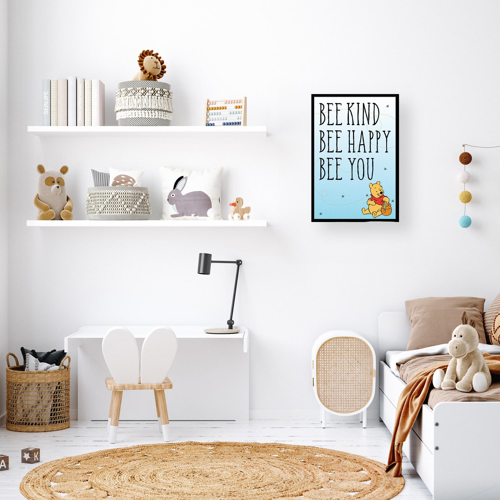 Charming Winnie the Pooh Bee Kind 13 x 19 Inch Framed MDF Wall Art - A Must-Have for Disney Fans