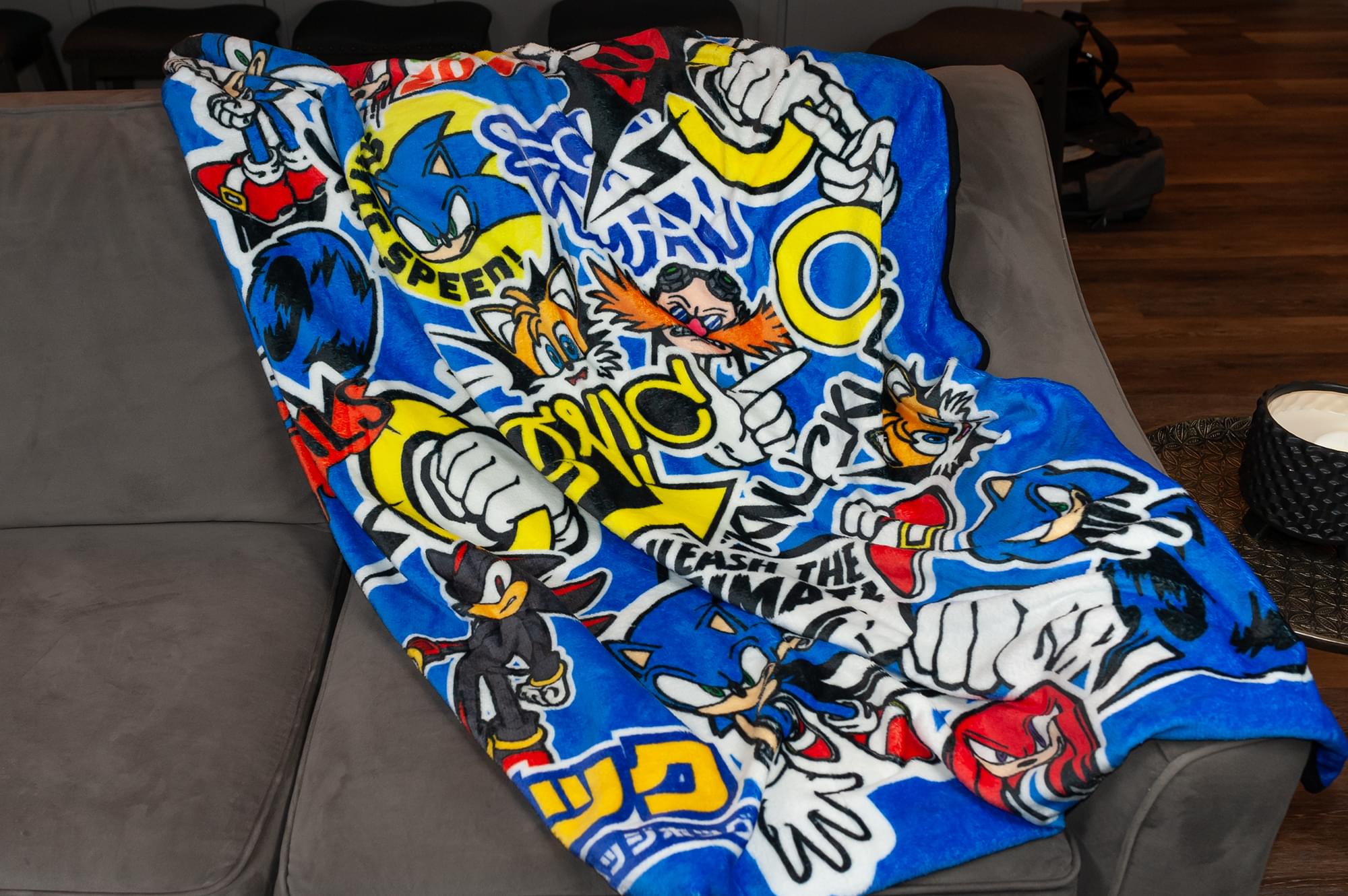 Epic Sonic The Hedgehog Sticker Bomb Fleece Throw Blanket - 45 x 60 Inches of Cozy Gaming Goodness