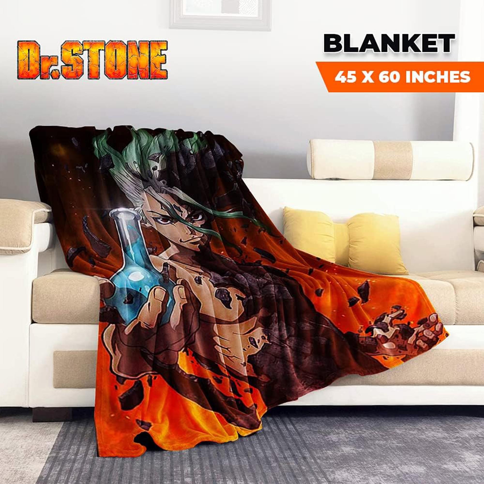 Cozy Dr. Stone Senku Ishigami Fleece Throw Blanket - 45 x 60 Inches