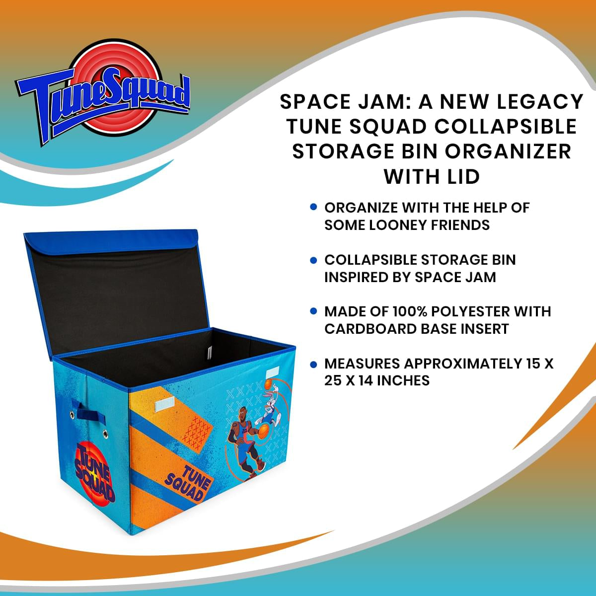 Space Jam: A New Legacy Tune Squad Lid-On Collapsible Storage Bin - Keep Your Space Neat