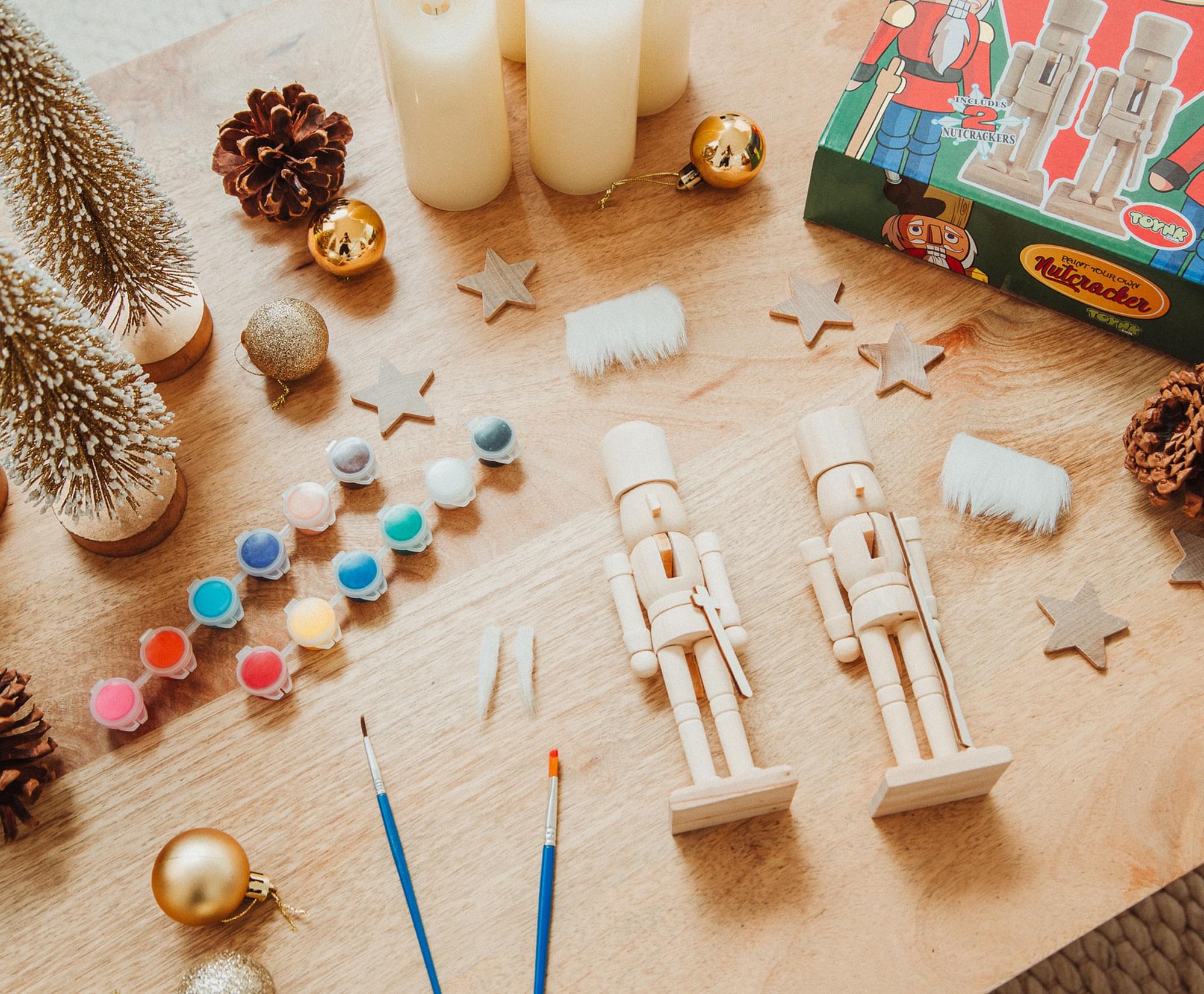 Customize Your Own 7-Inch Wooden Nutcracker Figures Craft Kit - Set of 2